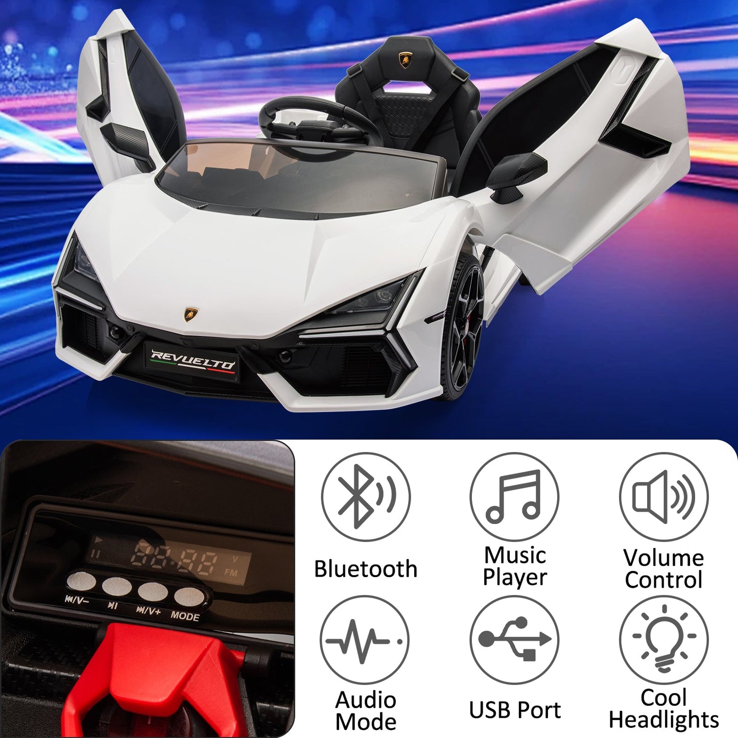 Garvee Ride - P Series: 12V Ride On Car for Kids, Licensed Revuelto Electric Vehicle, Battery Powered Sports Car Toy for Boys & Girls, with Bluetooth, Usb