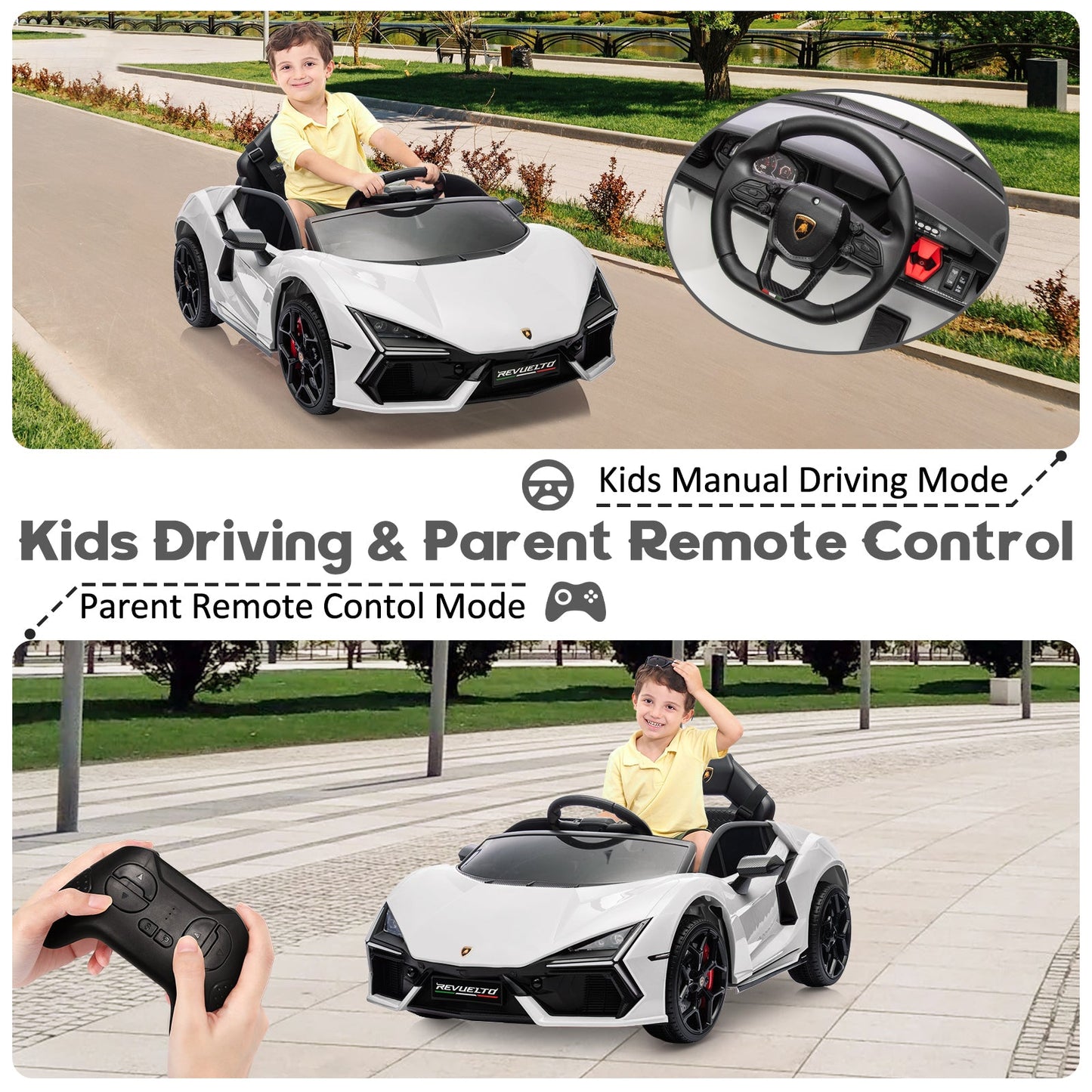 Garvee Ride - P Series: 12V Ride On Car for Kids, Licensed Revuelto Electric Vehicle, Battery Powered Sports Car Toy for Boys & Girls, with Bluetooth, Usb
