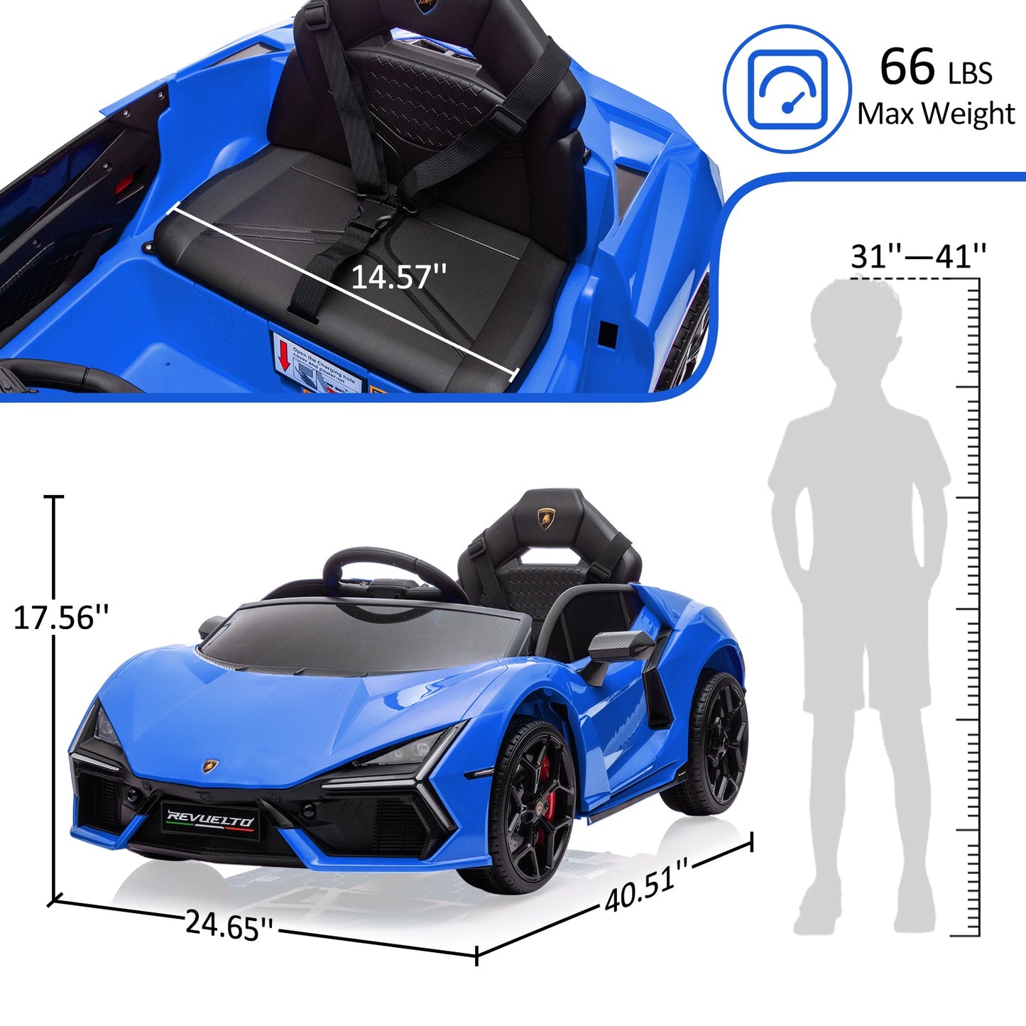 Garvee Ride - P Series: 12V Ride On Car for Kids, Licensed Revuelto Electric Vehicle, Battery Powered Sports Car Toy for Boys & Girls, with Bluetooth, Usb
