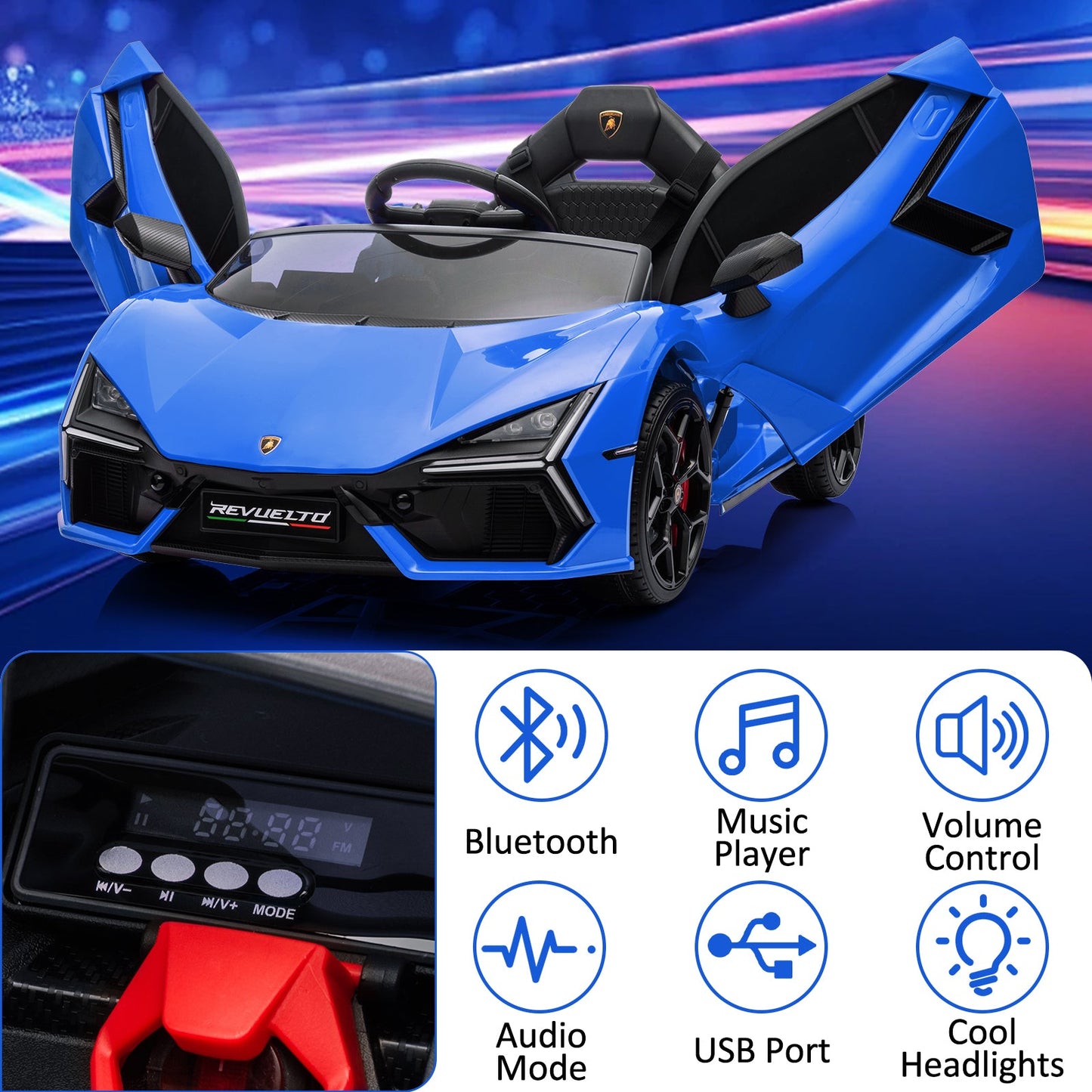 Garvee Ride - P Series: 12V Ride On Car for Kids, Licensed Revuelto Electric Vehicle, Battery Powered Sports Car Toy for Boys & Girls, with Bluetooth, Usb