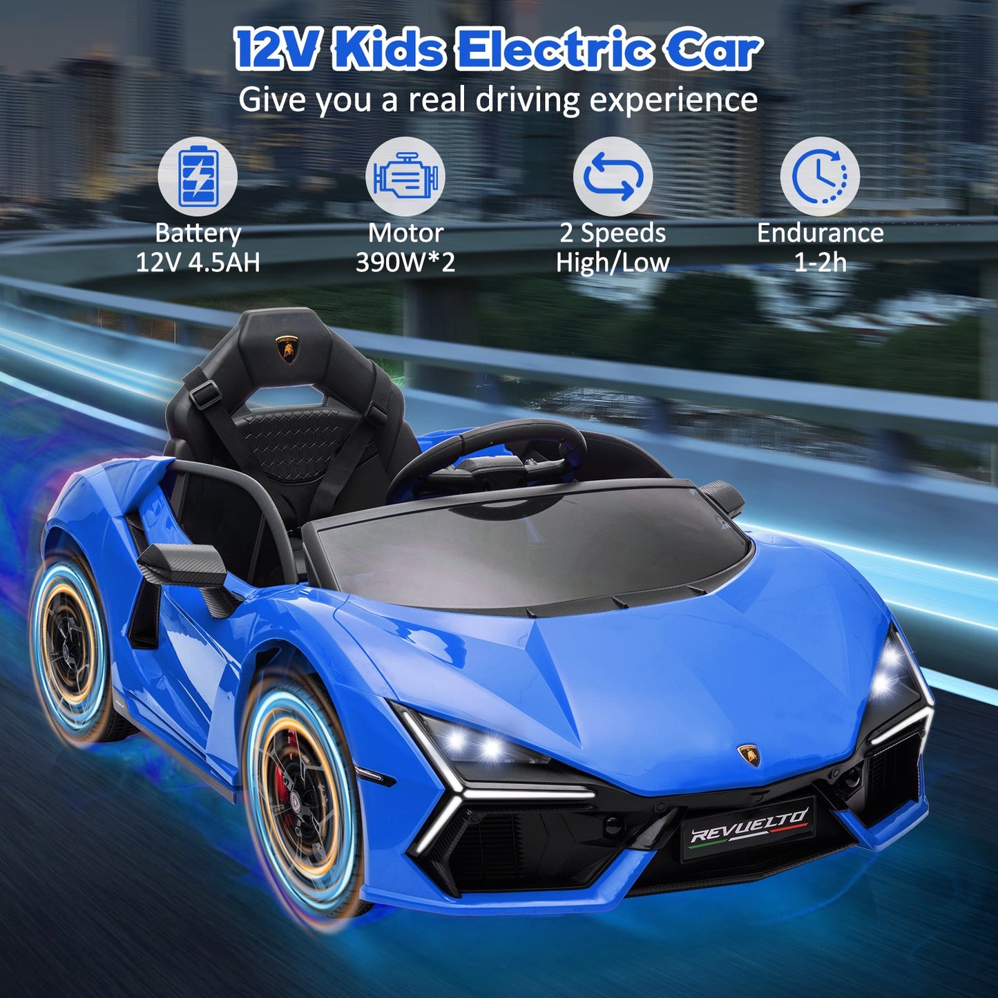 Garvee Ride - P Series: 12V Ride On Car for Kids, Licensed Revuelto Electric Vehicle, Battery Powered Sports Car Toy for Boys & Girls, with Bluetooth, Usb