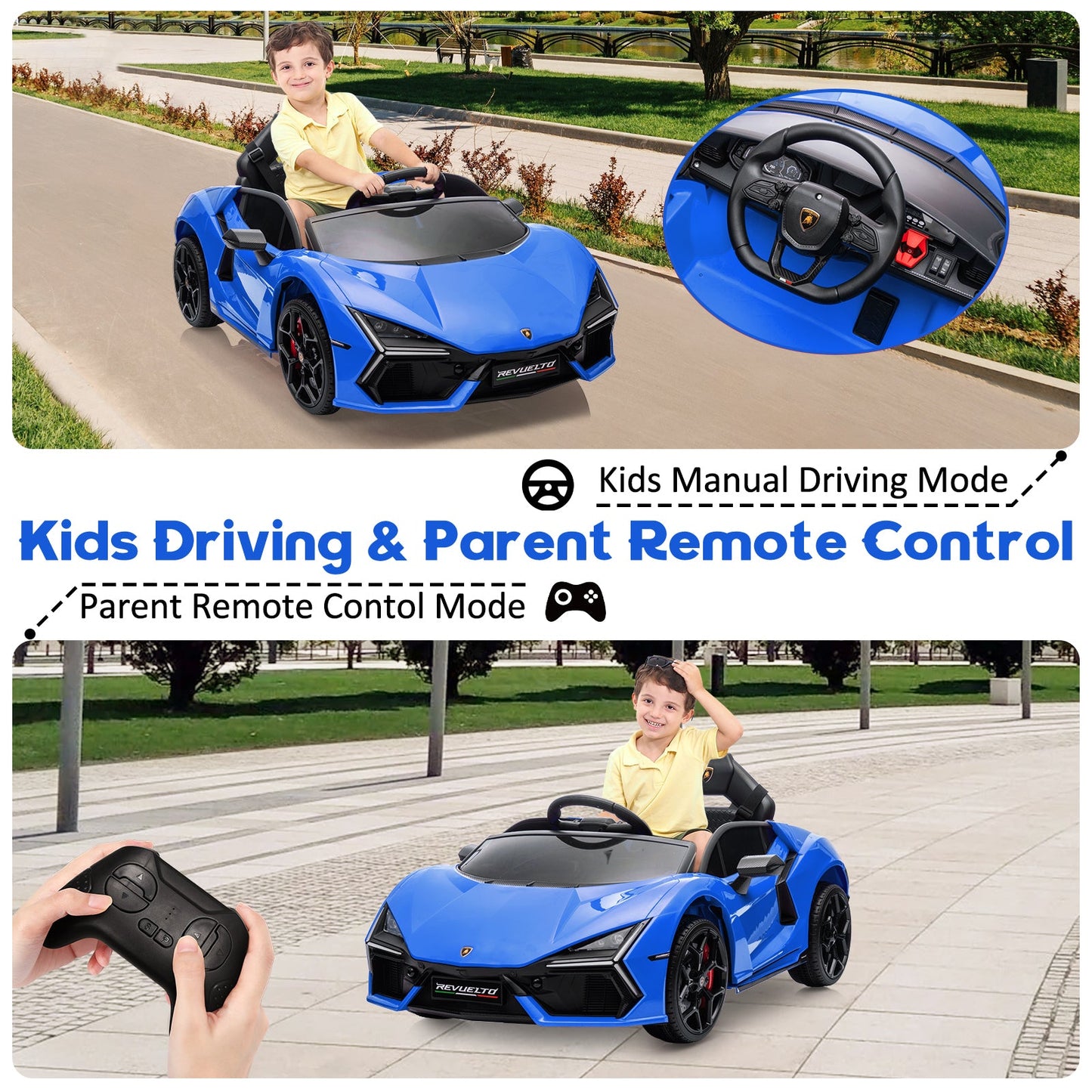 Garvee Ride - P Series: 12V Ride On Car for Kids, Licensed Revuelto Electric Vehicle, Battery Powered Sports Car Toy for Boys & Girls, with Bluetooth, Usb