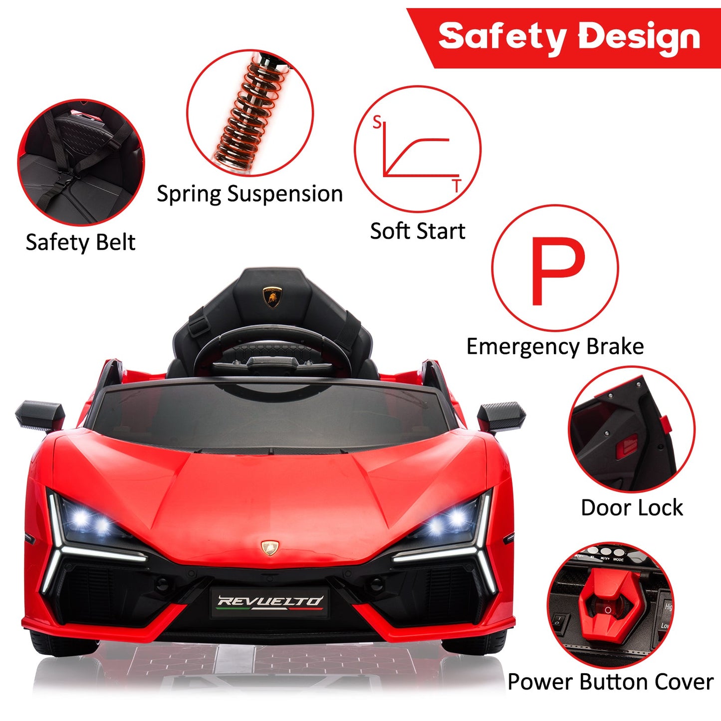 Garvee Ride - P Series: 12V Ride On Car for Kids, Licensed Revuelto Electric Vehicle, Battery Powered Sports Car Toy for Boys & Girls, with Bluetooth, Usb