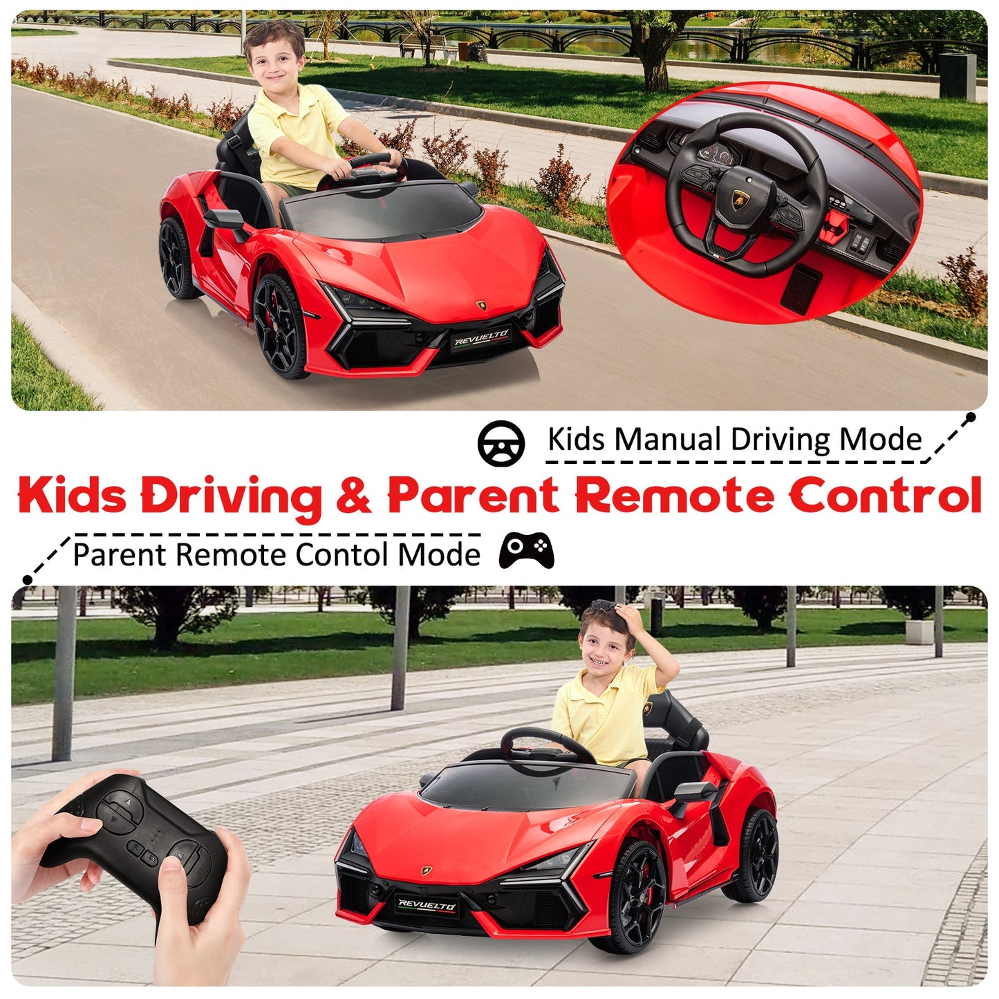 Garvee Ride - P Series: 12V Ride On Car for Kids, Licensed Revuelto Electric Vehicle, Battery Powered Sports Car Toy for Boys & Girls, with Bluetooth, Usb