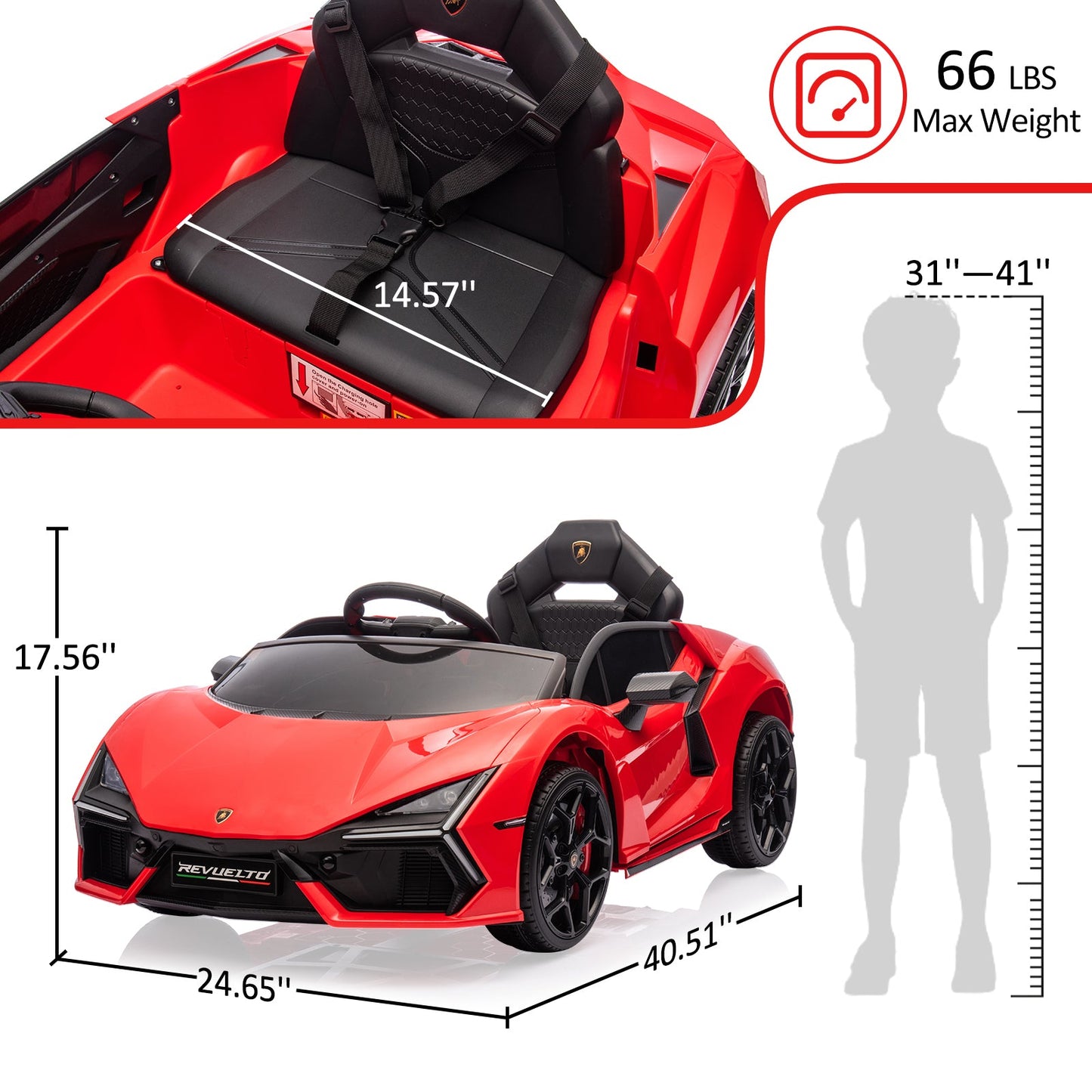 Garvee Ride - P Series: 12V Ride On Car for Kids, Licensed Revuelto Electric Vehicle, Battery Powered Sports Car Toy for Boys & Girls, with Bluetooth, Usb