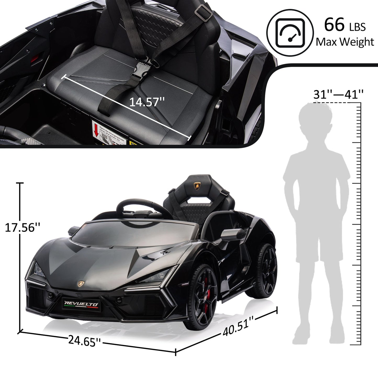 Garvee Ride - P Series: 12V Ride On Car for Kids, Licensed Revuelto Electric Vehicle, Battery Powered Sports Car Toy for Boys & Girls, with Bluetooth, Usb