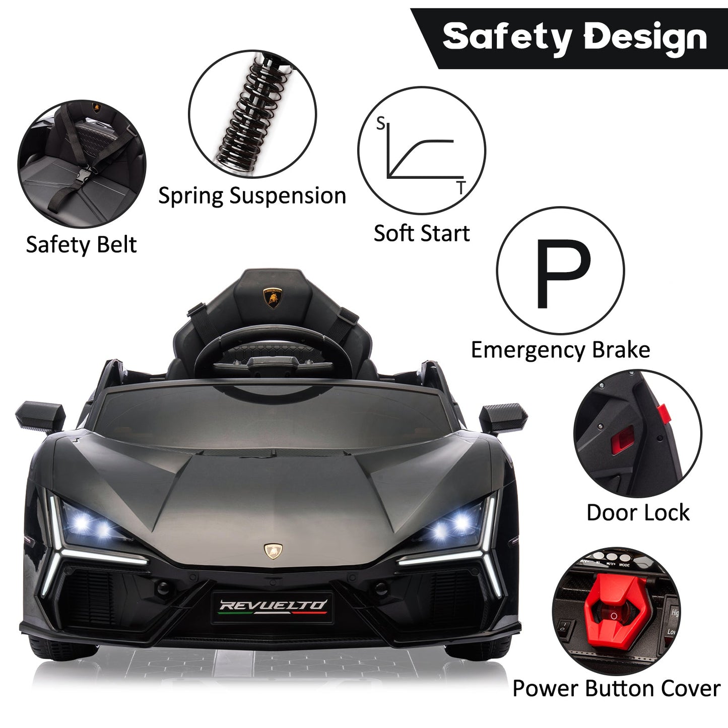 Garvee Ride - P Series: 12V Ride On Car for Kids, Licensed Revuelto Electric Vehicle, Battery Powered Sports Car Toy for Boys & Girls, with Bluetooth, Usb
