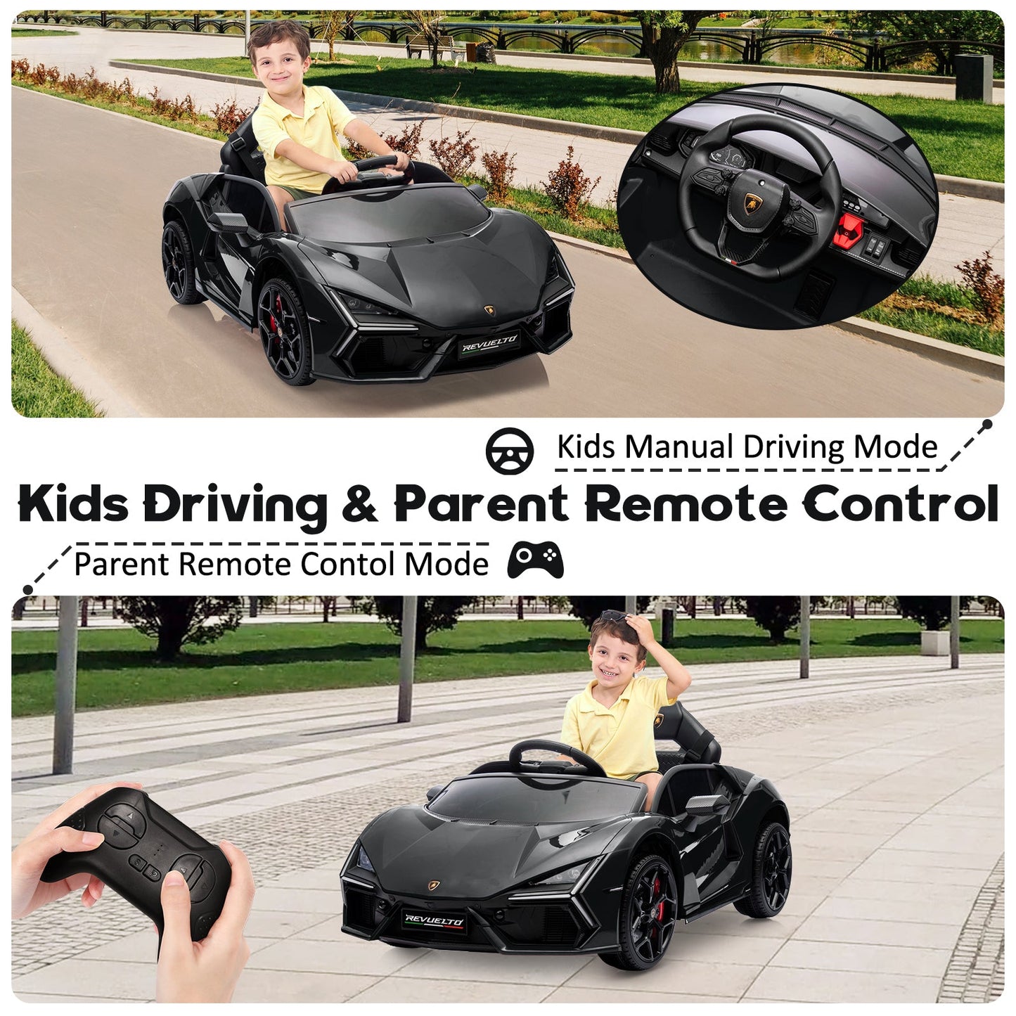 Garvee Ride - P Series: 12V Ride On Car for Kids, Licensed Revuelto Electric Vehicle, Battery Powered Sports Car Toy for Boys & Girls, with Bluetooth, Usb