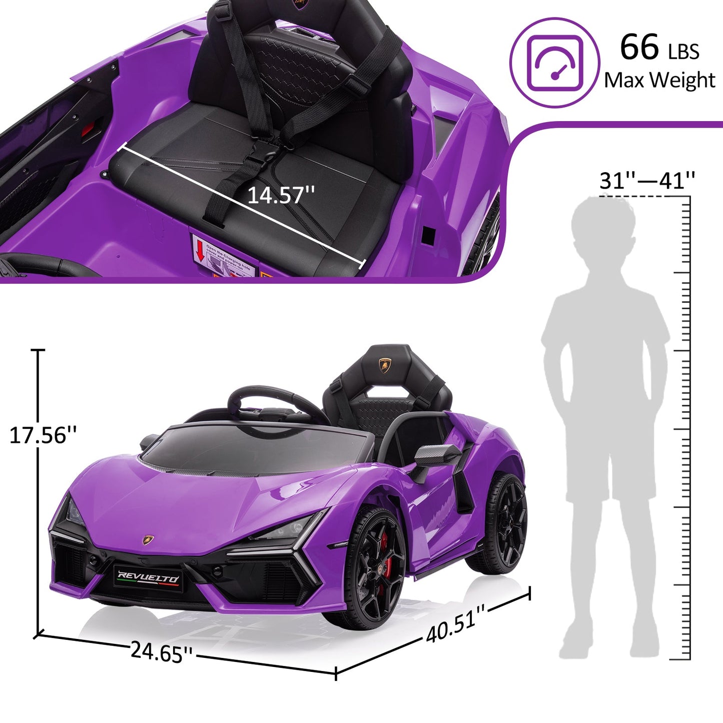 Garvee Ride - P Series: 12V Ride On Car for Kids, Licensed Revuelto Electric Vehicle, Battery Powered Sports Car Toy for Boys & Girls, with Bluetooth, Usb