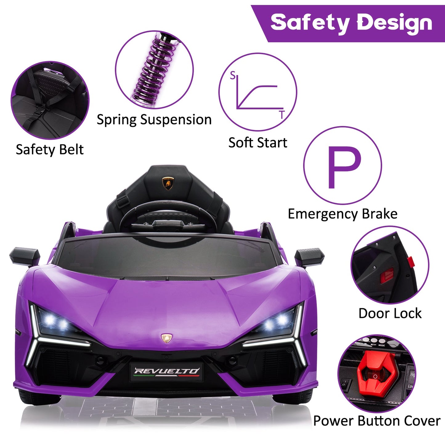Garvee Ride - P Series: 12V Ride On Car for Kids, Licensed Revuelto Electric Vehicle, Battery Powered Sports Car Toy for Boys & Girls, with Bluetooth, Usb
