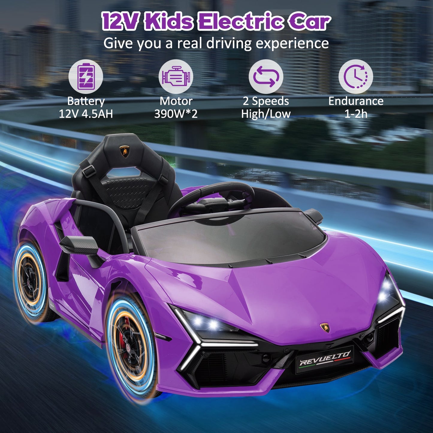Garvee Ride - P Series: 12V Ride On Car for Kids, Licensed Revuelto Electric Vehicle, Battery Powered Sports Car Toy for Boys & Girls, with Bluetooth, Usb