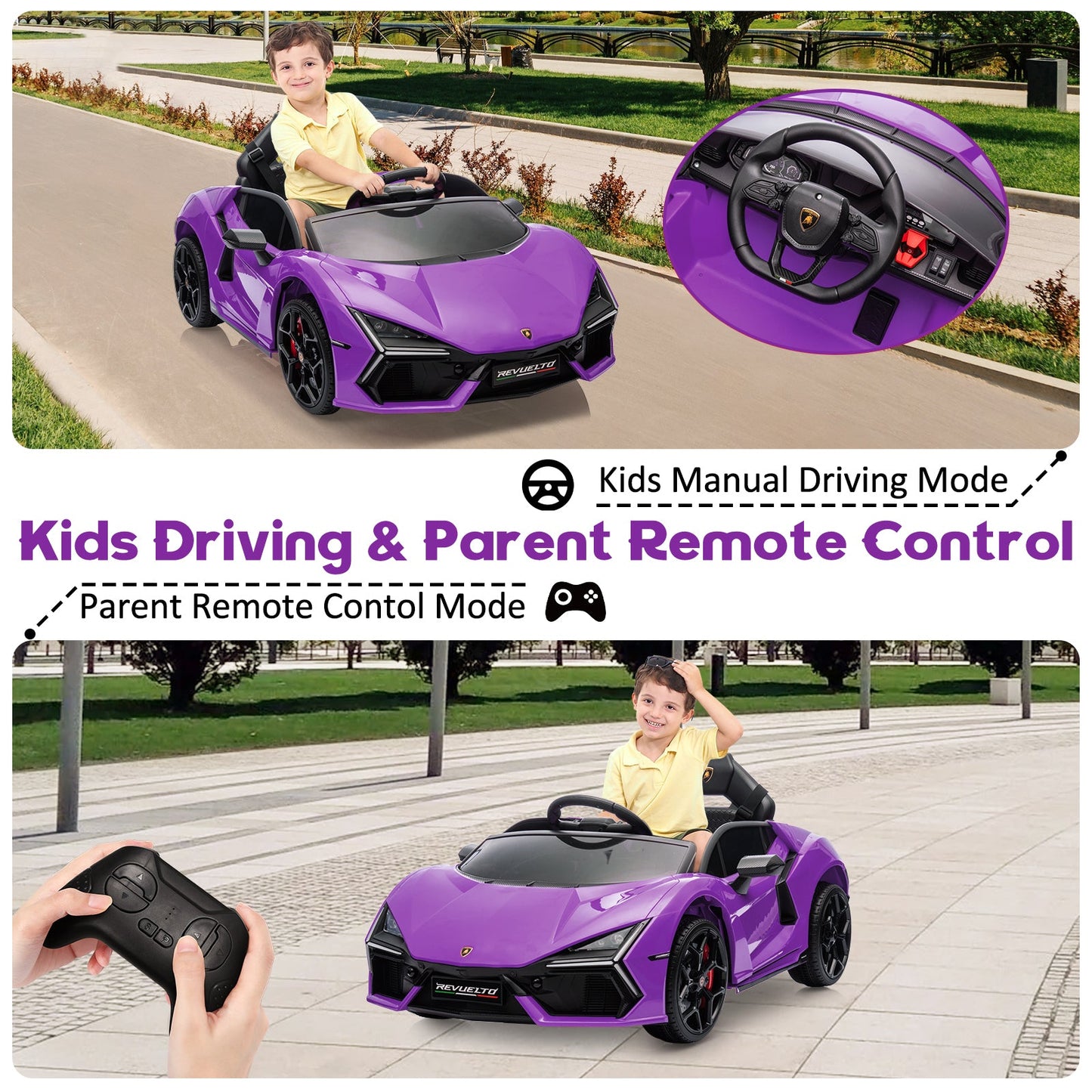 Garvee Ride - P Series: 12V Ride On Car for Kids, Licensed Revuelto Electric Vehicle, Battery Powered Sports Car Toy for Boys & Girls, with Bluetooth, Usb