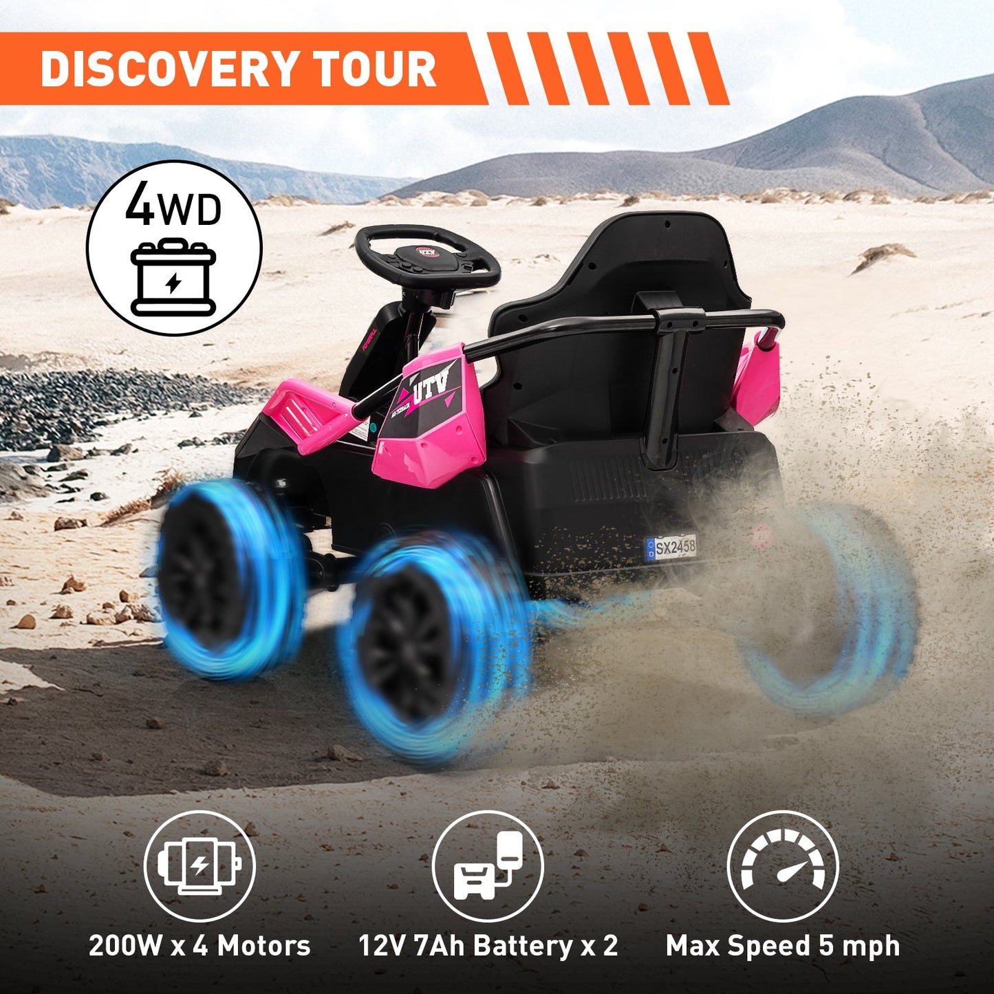 Garvee Ride - P Series: 24V Ride On Car for Big Kids, 6MPH 200W 4x4 Electric Toy with Remote, Metal Frame, Headlights, Shock Absorbers, Outdoor Adventure Vehicle Pink