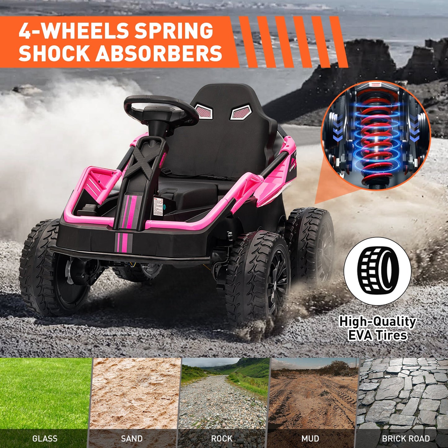 Garvee Ride - P Series: 24V Ride On Car for Big Kids, 6MPH 200W 4x4 Electric Toy with Remote, Metal Frame, Headlights, Shock Absorbers, Outdoor Adventure Vehicle Pink