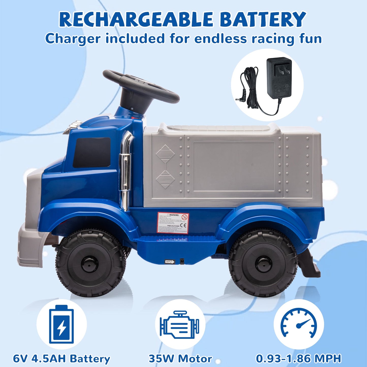 Garvee Ride - P Series: 6V Ride On Truck Toy for Kids Ages 3+ | Electric Dump Truck with Rechargeable Battery, Music & Storage | Indoor/Outdoor 4-Wheeler with Treaded Tires | Ergonomic Seat & Rubber Handle (4.5Ah)