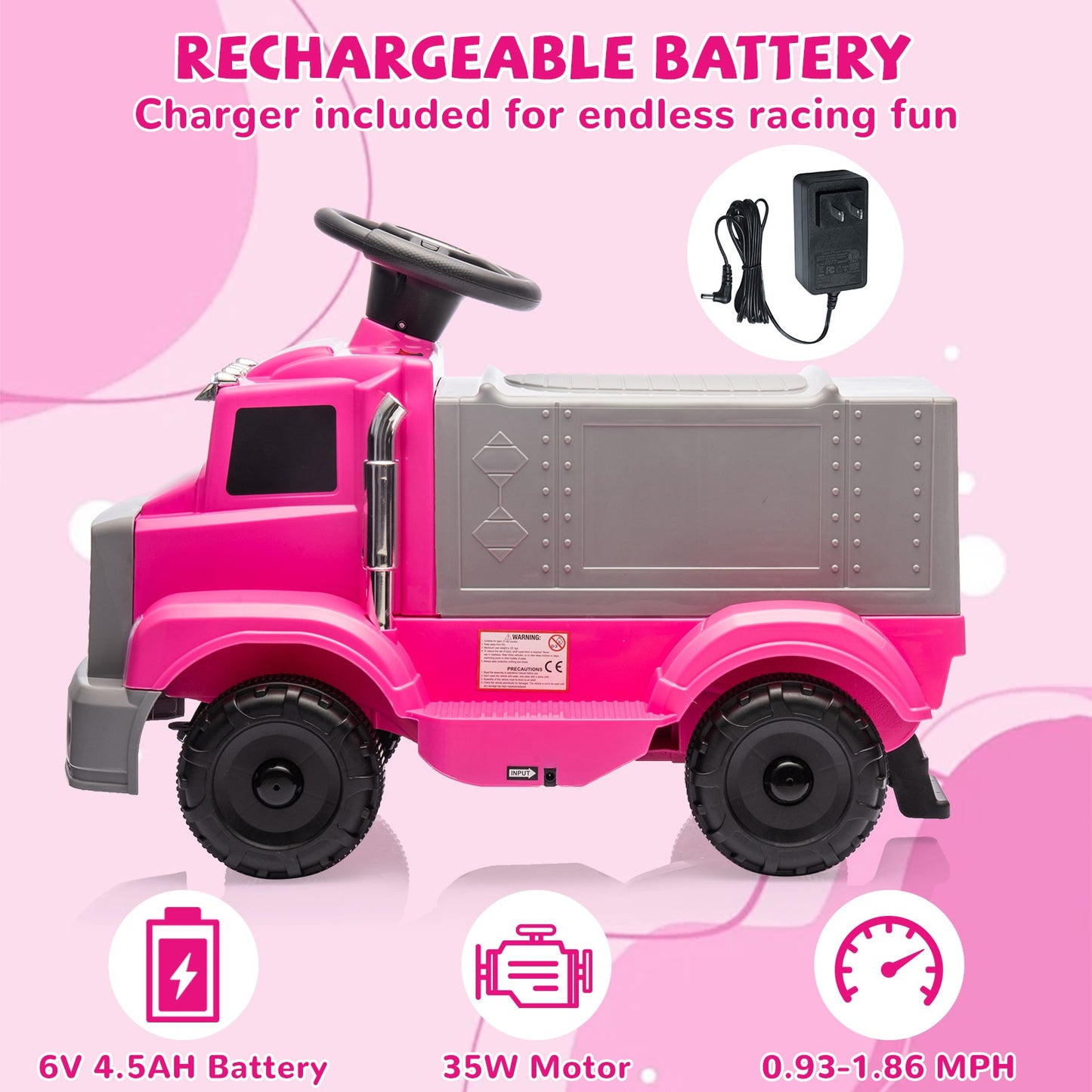 Garvee Ride - P Series: 6V Ride On Truck Toy for Kids Ages 3+ | Electric Dump Truck with Rechargeable Battery, Music & Storage | Indoor/Outdoor 4-Wheeler with Treaded Tires | Ergonomic Seat & Rubber Handle (4.5Ah)