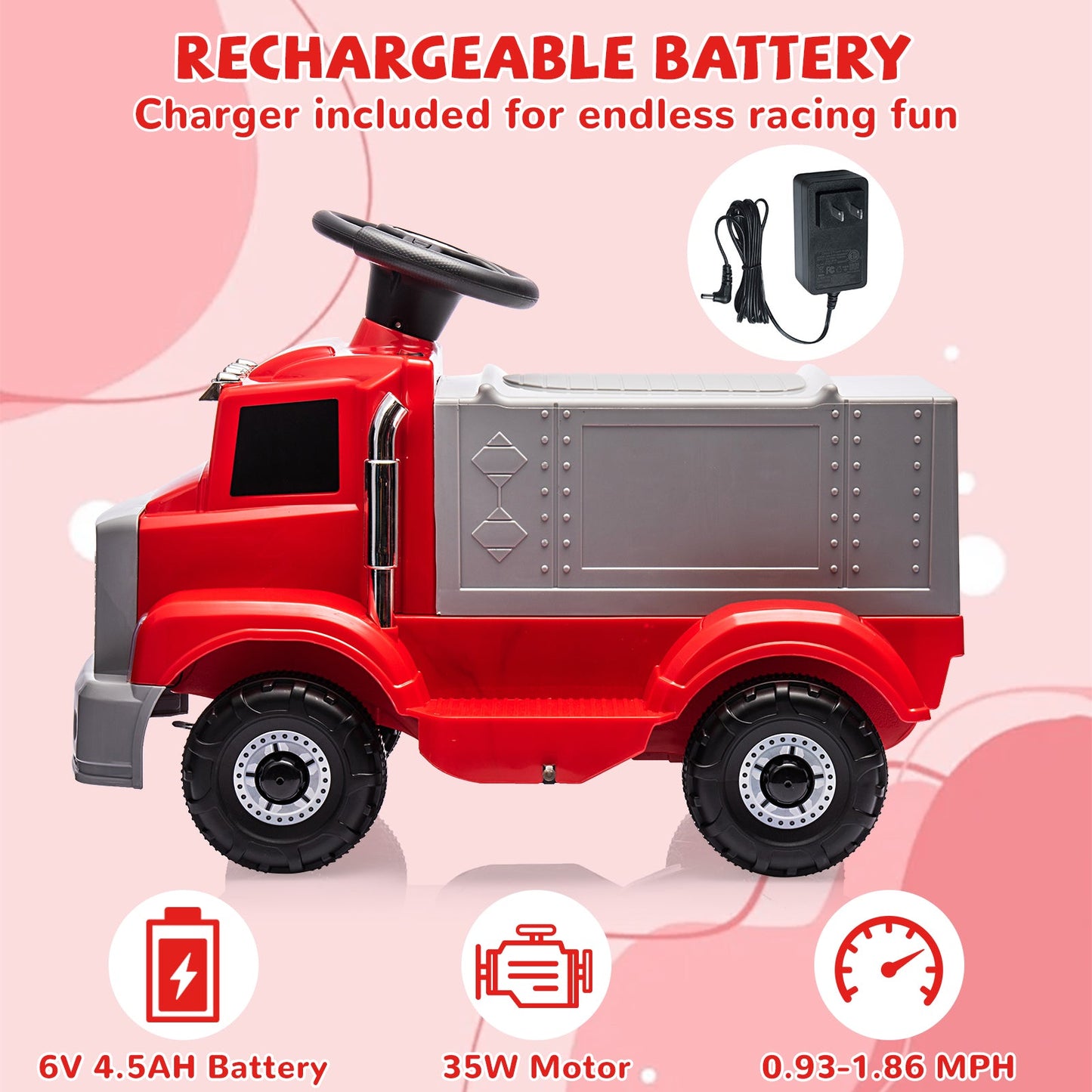 Garvee Ride - P Series: 6V Ride On Truck Toy for Kids Ages 3+ | Electric Dump Truck with Rechargeable Battery, Music & Storage | Indoor/Outdoor 4-Wheeler with Treaded Tires | Ergonomic Seat & Rubber Handle (4.5Ah)