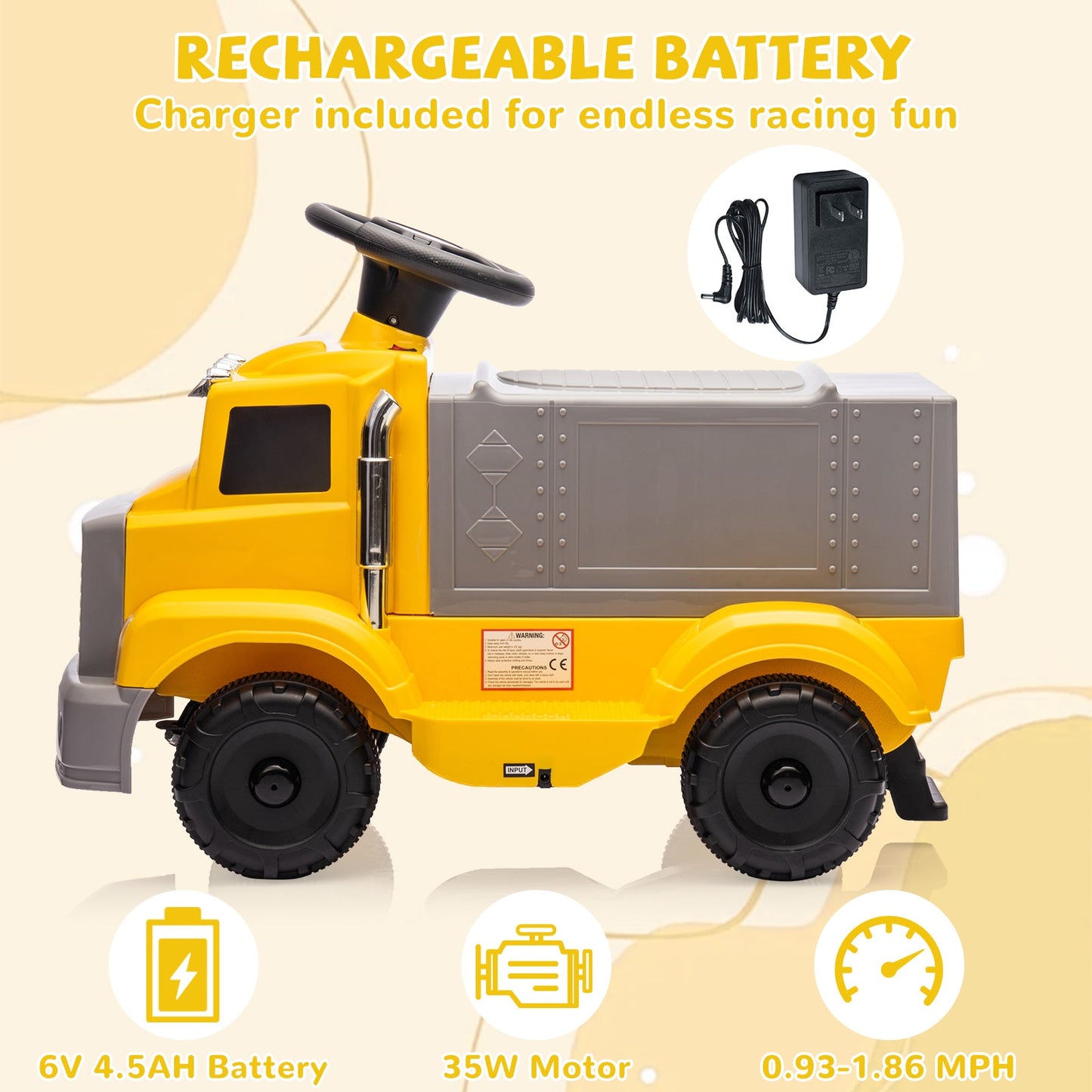 Garvee Ride - P Series: 6V Ride On Truck Toy for Kids Ages 3+ | Electric Dump Truck with Rechargeable Battery, Music & Storage | Indoor/Outdoor 4-Wheeler with Treaded Tires | Ergonomic Seat & Rubber Handle (4.5Ah)