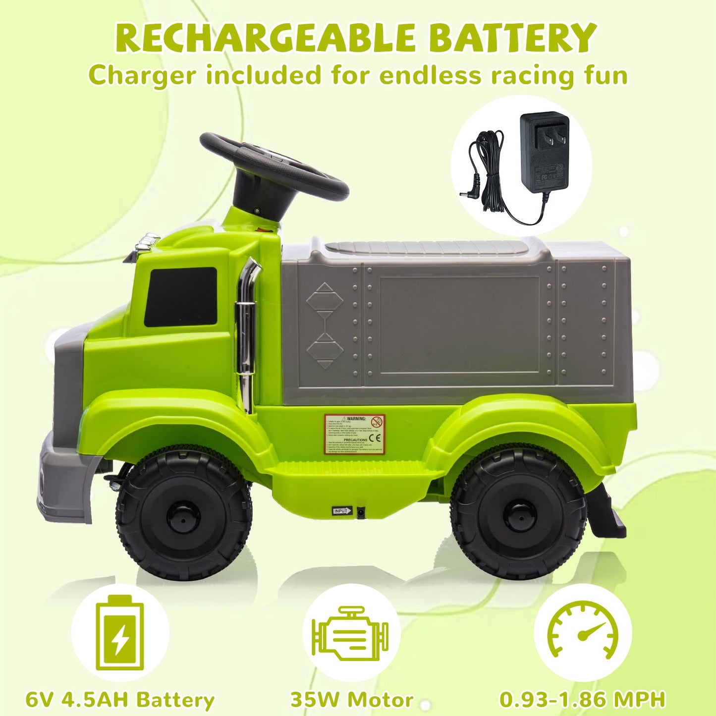 Garvee Ride - P Series: 6V Ride On Truck Toy for Kids Ages 3+ | Electric Dump Truck with Rechargeable Battery, Music & Storage | Indoor/Outdoor 4-Wheeler with Treaded Tires | Ergonomic Seat & Rubber Handle (4.5Ah)