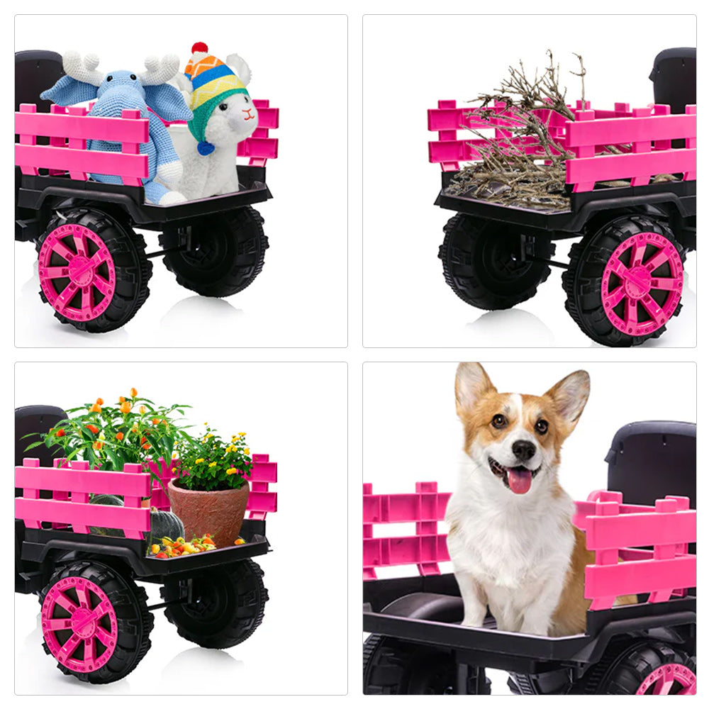 Garvee Ride - P Series: 12V Kids Ride On Tractor with Trailer, LED Lights for Boy Girl - Pink
