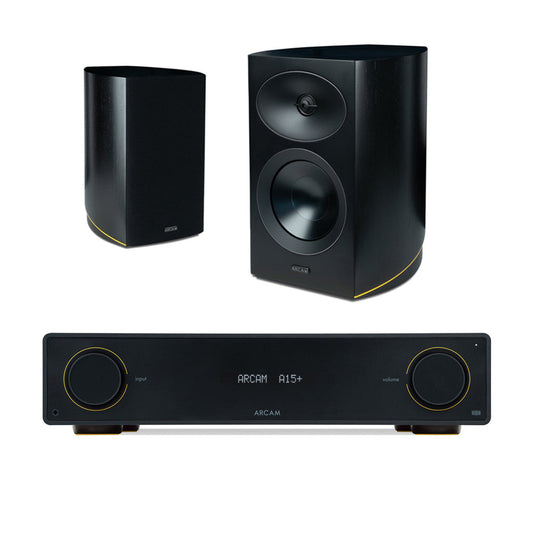 Arcam A15+ Integrated Amplifier with Arcam Radia R25 Bookshelf Loudspeakers Pair - Black