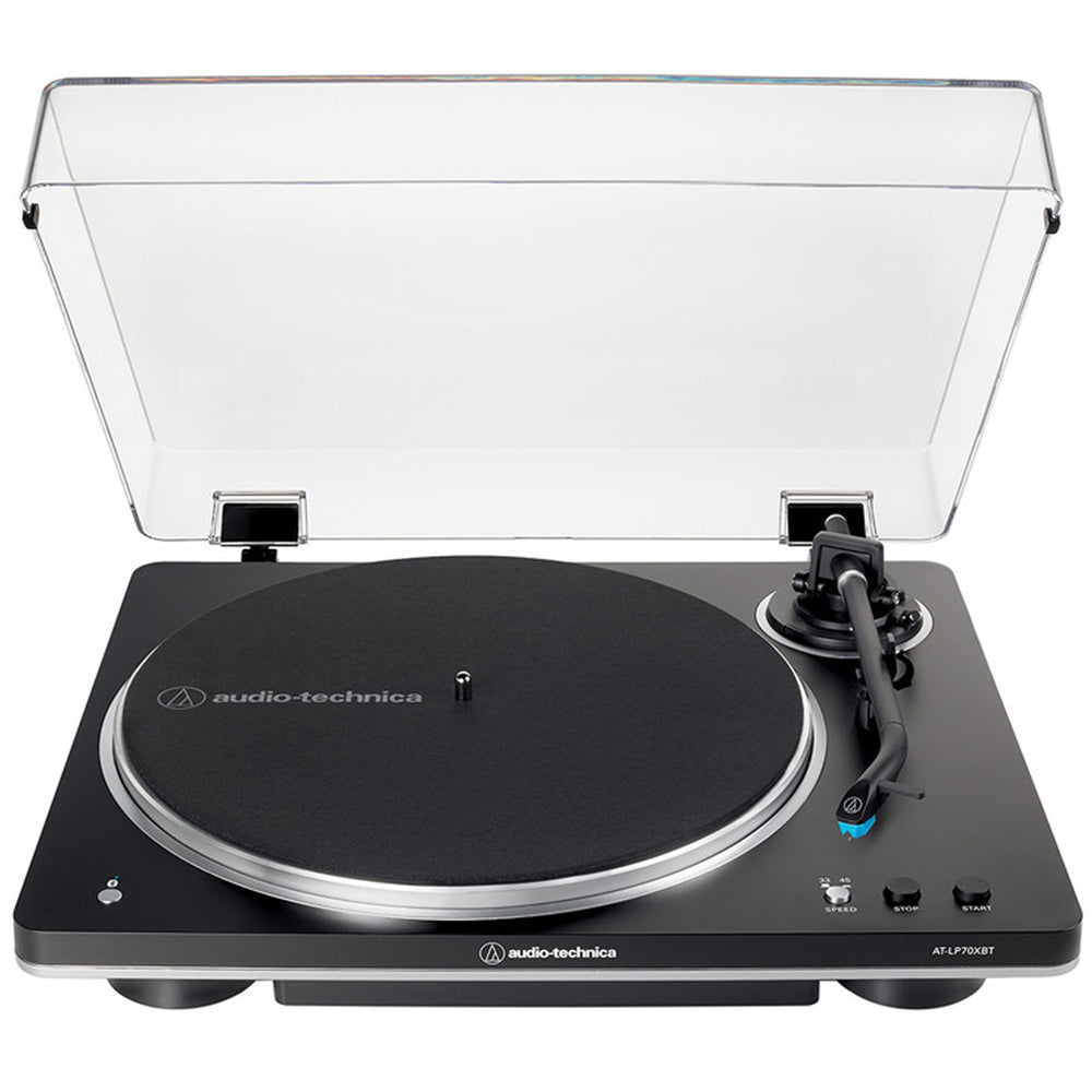 Audio Technica AT-LP70XBT Fully Automatic Bluetooth Wireless Turntable and Ruark MR1 MK3 Active Bluetooth Speakers with Built-in MM Phono Preamp Black