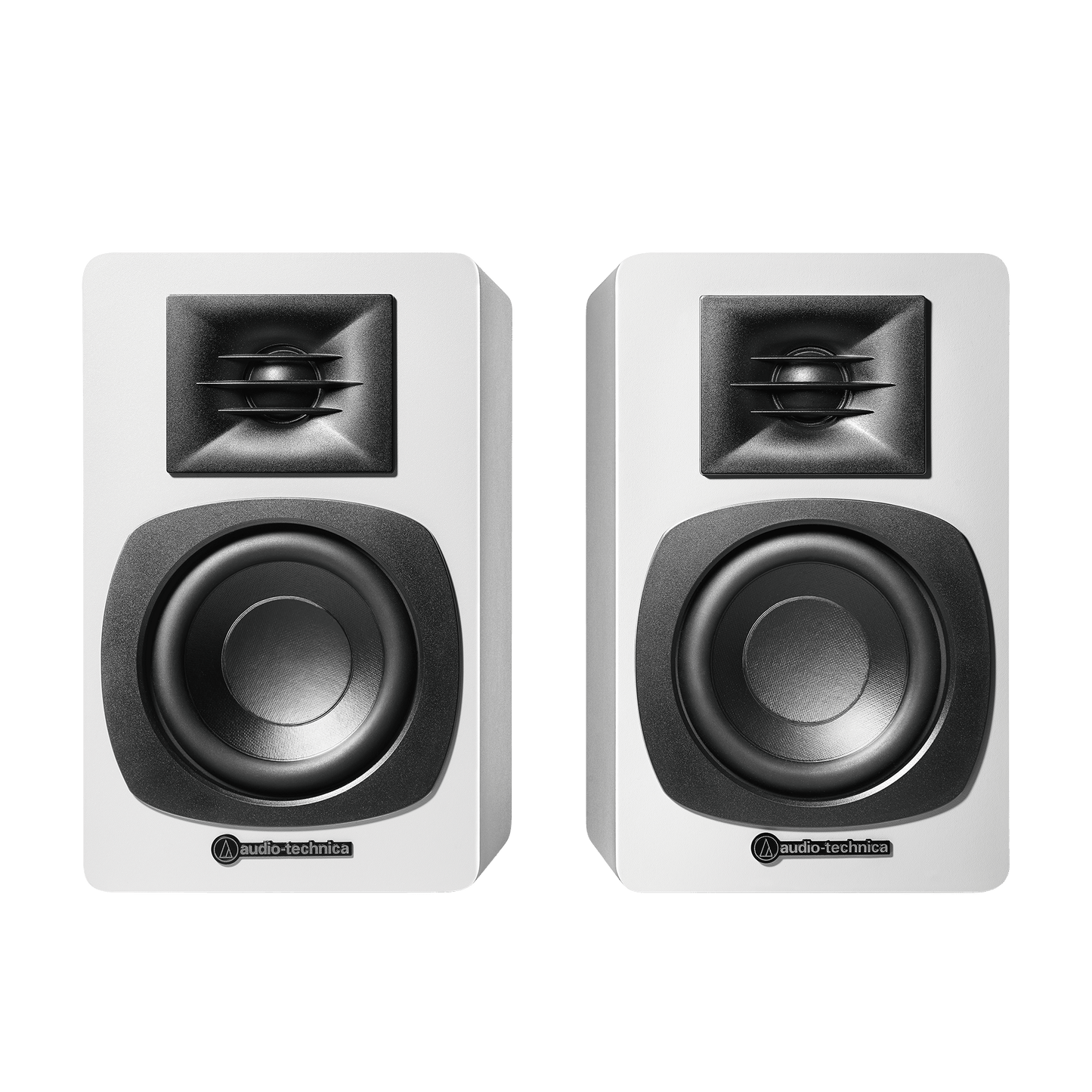 Audio Technica AT-SP3X Powered Bluetooth Bookshelf Speakers White with AT-ST3 Stands Pair