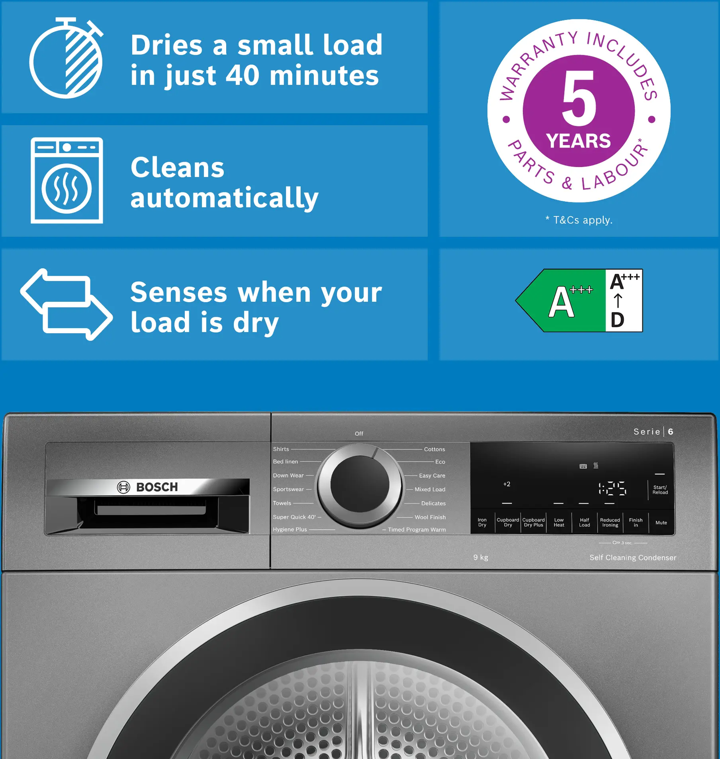 Bosch Series 6 WQG245R2GB 9kg Freestanding Heat Pump Tumble Dryer Grey