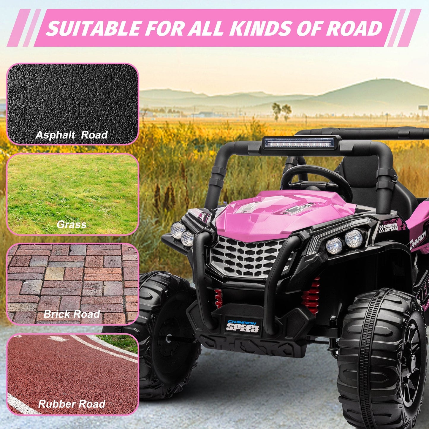 Garvee Ride - P Series: 12V Toy Electric Truck Utv with Large Wide Seat and Remote Control, Led Lights, Wireless Connection, Music, 2 Spring Suspension for 3-8 Boys & Girls
