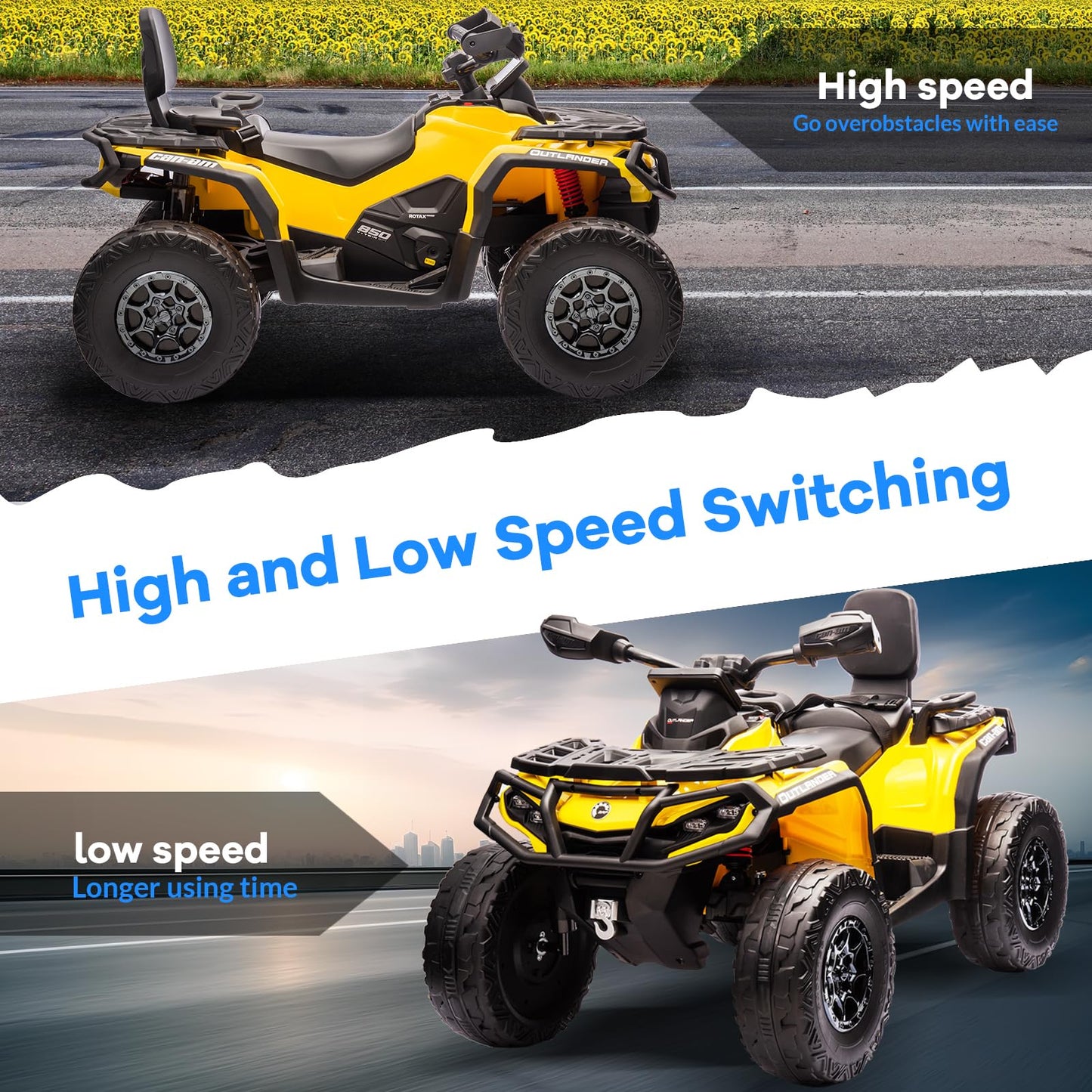 Garvee Ride - P Series: 2 Seater Ride On Car 24V 4WD Electric ATV, Leather Seats, Safety Belt, Bluetooth, Adjustable Speed, Yellow, Outdoor Adventure - Yellow