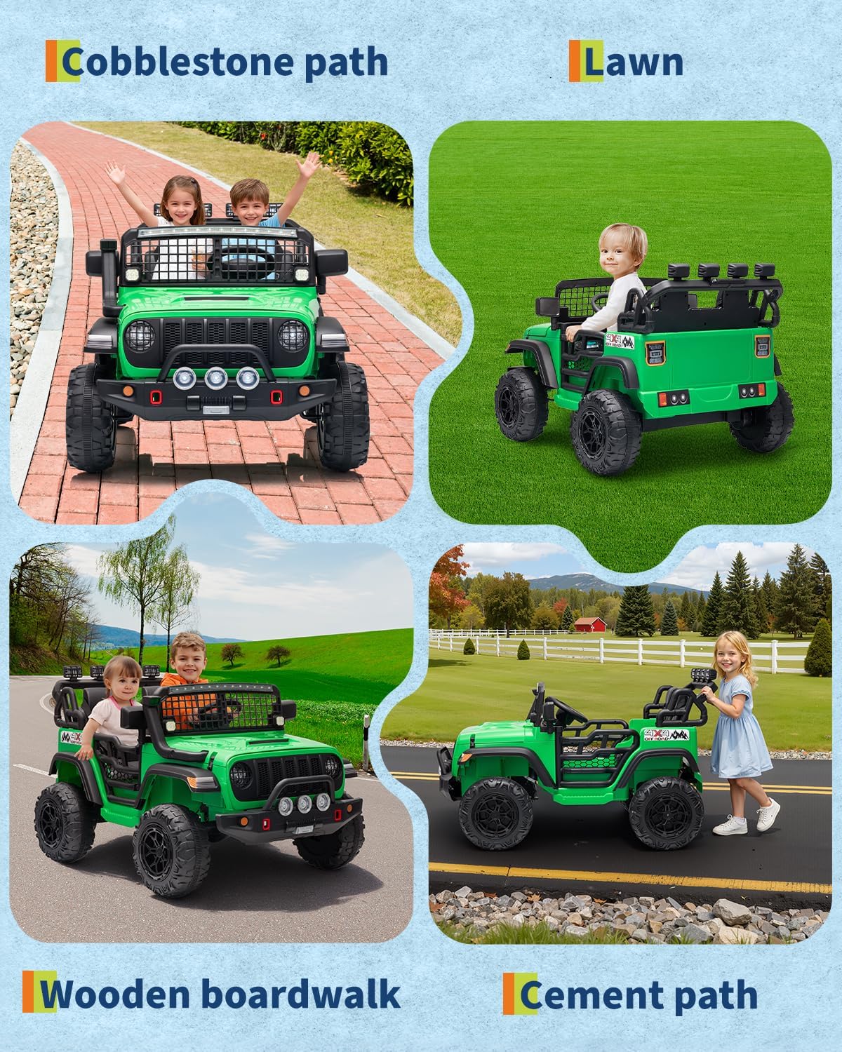 Garvee 24V Ride on Toys for Big Kids, 2-Seater Electric Ride on Car Truck with Remote Control, Four-Wheel Shock Absorbers, 4 Mph Max Speed, Music, LED Lights for Boys Girls, Green