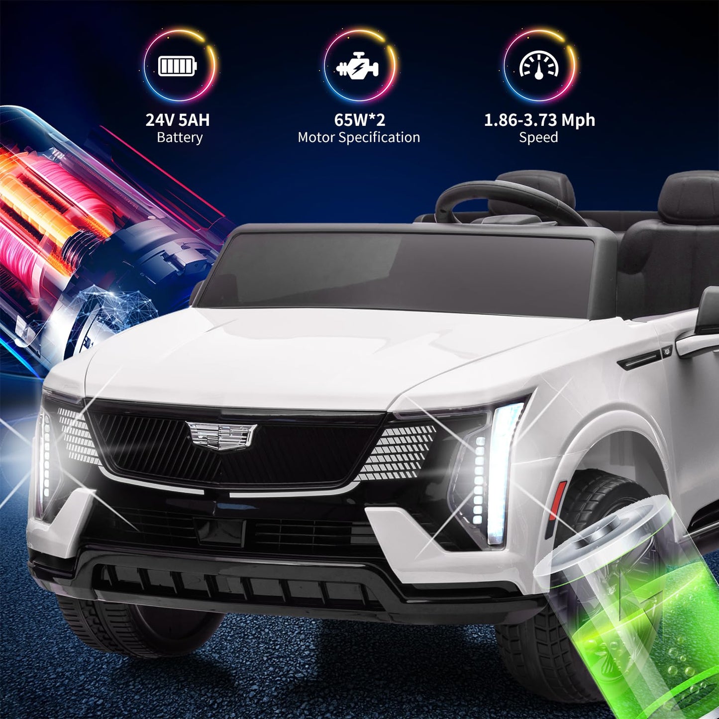 Garvee 24V 2-Seater Kids Ride On Car Licensed Cadillac Electric Toy with 2.4G Remote, Spring Suspension, Music, LED Lights, Battery Powered for Toddlers Outdoor Fun