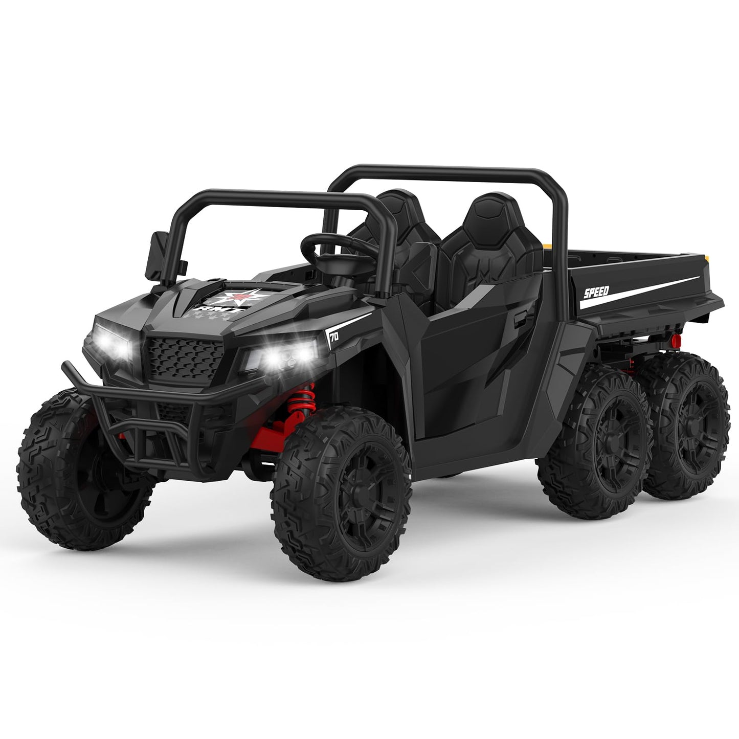 Garvee Ride - P Series: 24V 4WD Electric Ride On Dump Truck with Remote Control, 2-Seater, Music Player, LED Lights, Key Start Safety System, Durable Plastic, Off-Road Kids Toy for Ages 3+ - Black