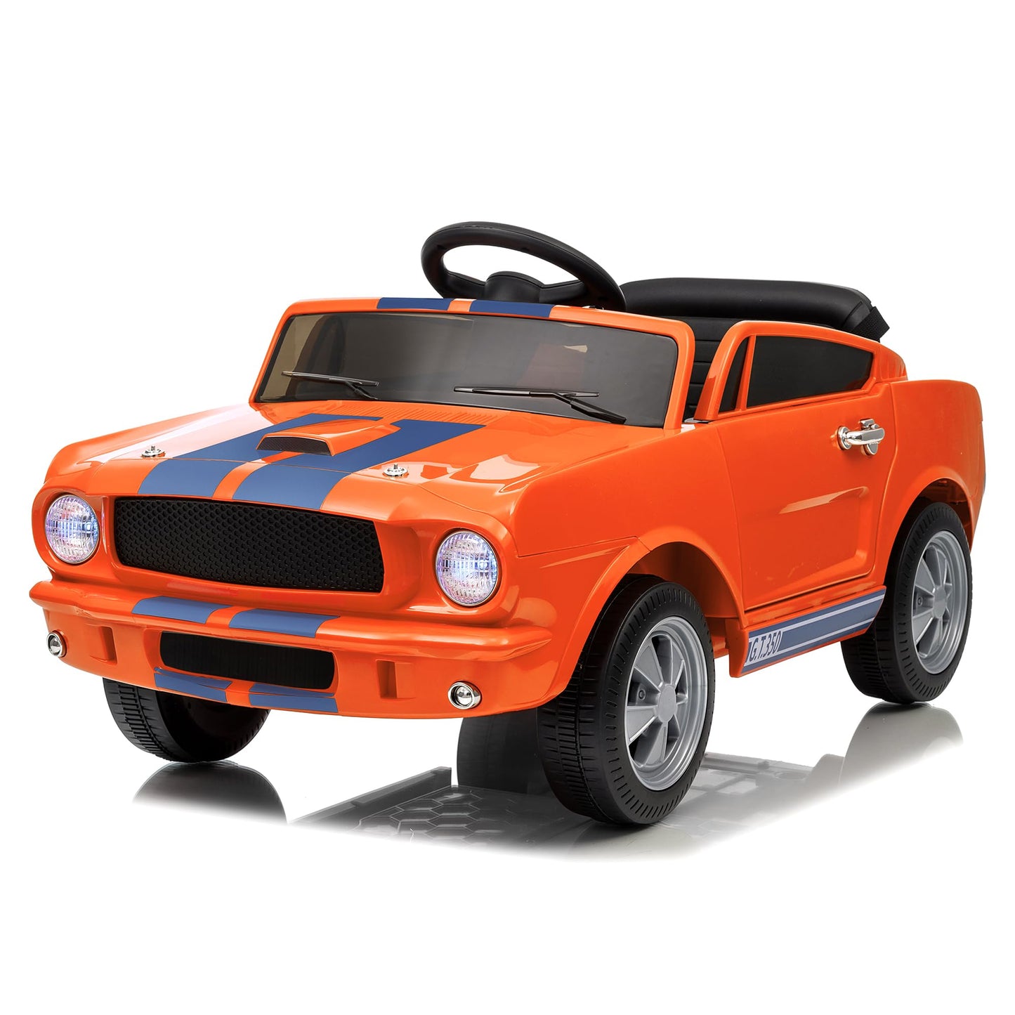 Garvee Ride - P Series: 12V Ride On Licensed Shelby GT350 Electric Car for Toddlers, Remote & Pedal Control, Safety Belt, LED Lights, 2 Speeds, Orange, Ages 3+, Outdoor Play