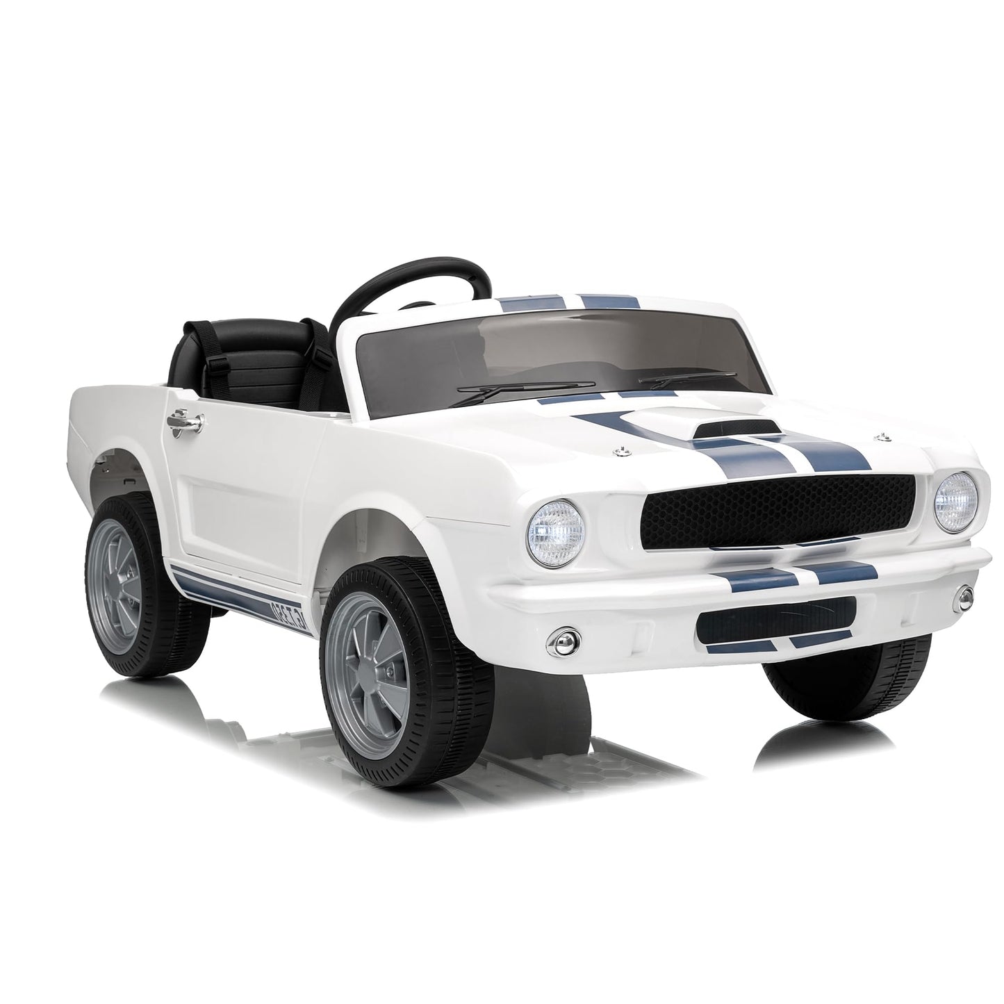 Garvee Ride - P Series: 24V 2 Seater Ride On Electric Car Shelby GT350 with Remote Control, Safety Belt, LED Lights, 2 Speeds, White - Kids Outdoor Fun