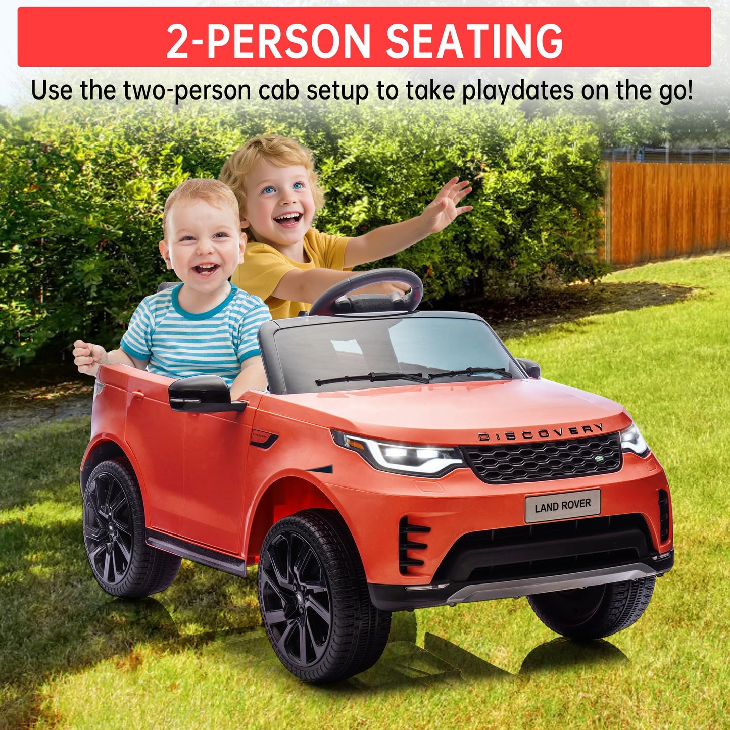 Garvee Ride P Series 12V Kids Ride On Car Land Rover Style Dual Motors 3 Speed Modes 4.5Ah Battery Safety Seatbelt Remote Control Black Outdoor Play - Red