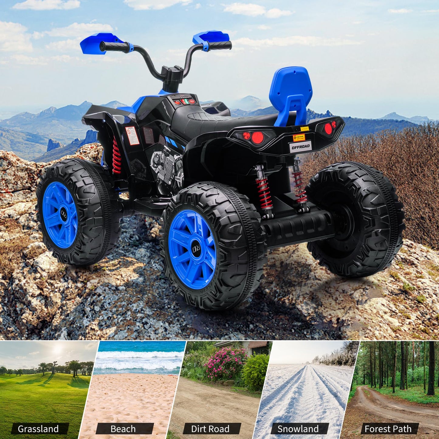 Garvee Ride - P Series: 24V 2-Seater Ride On ATV for Kids - 4-Wheel Battery Powered, High/Low Speed Modes, LED Lights, Music & Horn, Durable Wear-Resistant Wheels, Safe Non-Toxic Material, Outdoor Adventure - Blue