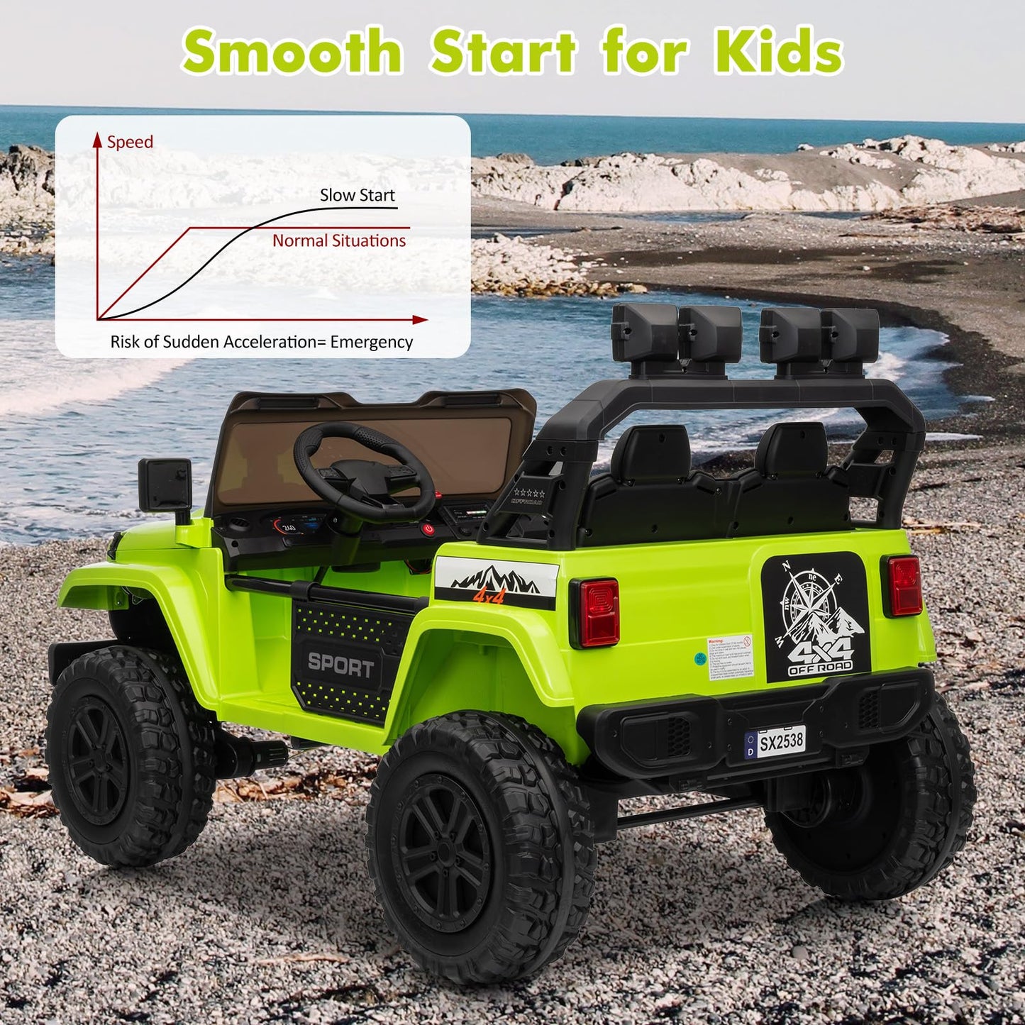 Garvee Ride - P Series: 24V Electric Ride On Car for Kids 4WD 2-Seater Extendable Body Anti-Slip Tires LED Lights Parental Remote Ages 3-8 Outdoor Adventure