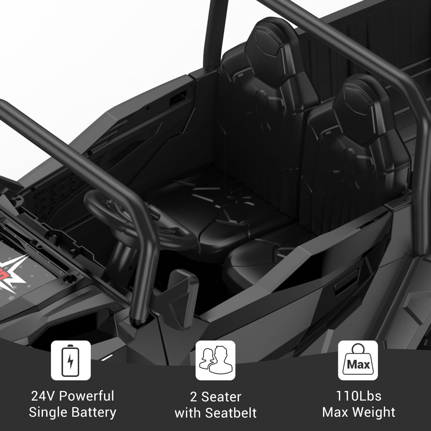 Garvee Ride - P Series: 24V 4WD Electric Ride On Dump Truck with Remote Control, 2-Seater, Music Player, LED Lights, Key Start Safety System, Durable Plastic, Off-Road Kids Toy for Ages 3+ - Black
