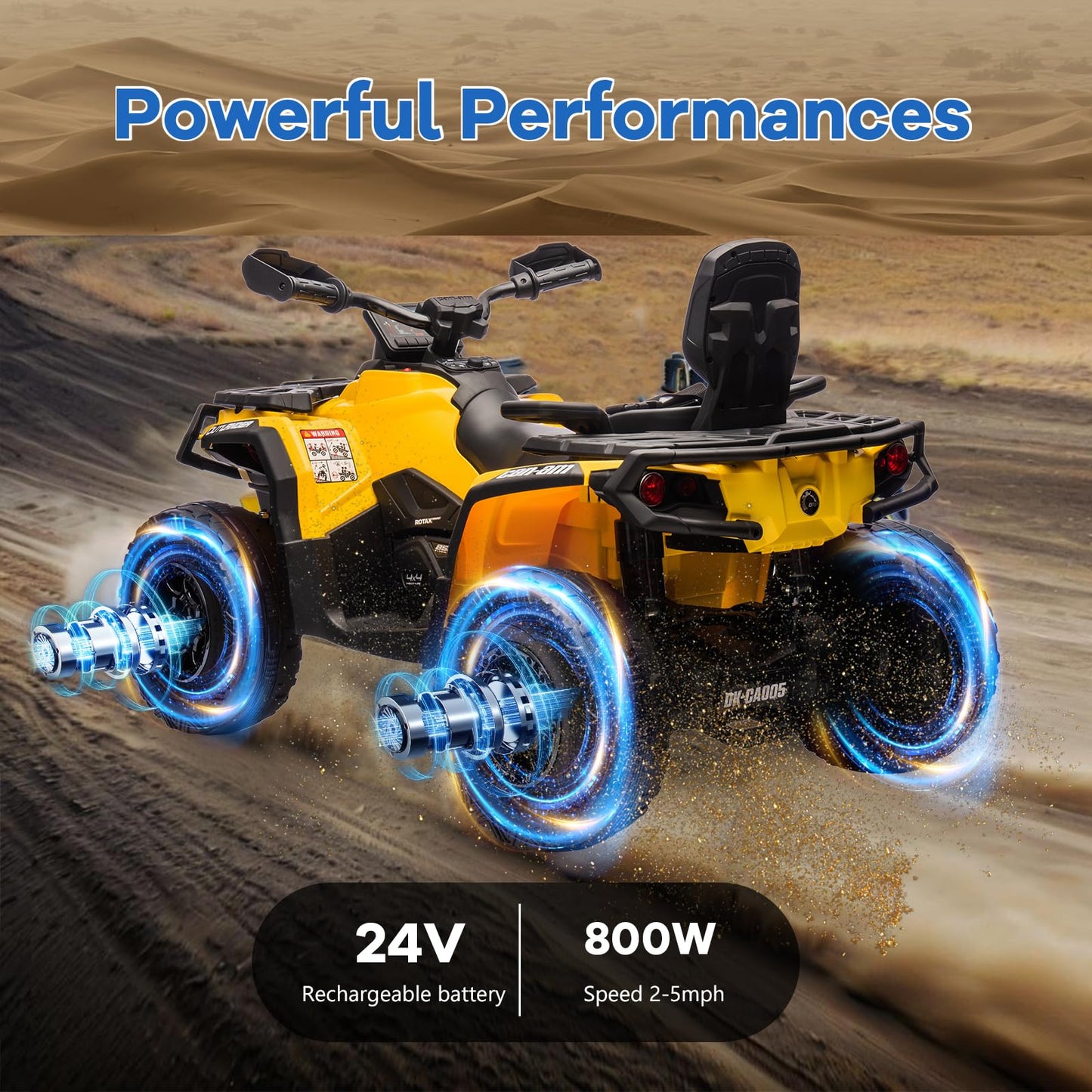 Garvee Ride - P Series: 2 Seater Ride On Car 24V 4WD Electric ATV, Leather Seats, Safety Belt, Bluetooth, Adjustable Speed, Yellow, Outdoor Adventure - Yellow