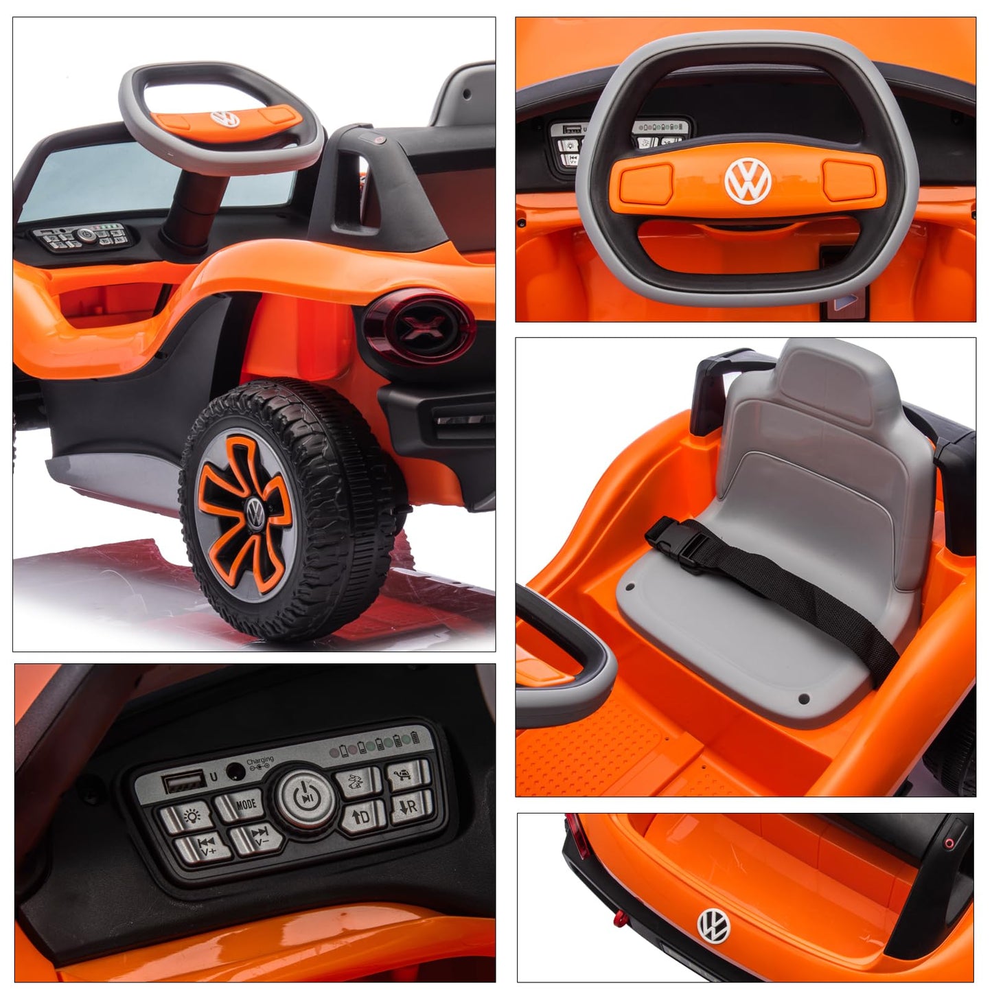 Garvee Ride - P Series: 12V with Remote Control, LED Lights, Bluetooth Audio, ABS Material, Safety Harness, Adjustable Steering, Outdoor Play