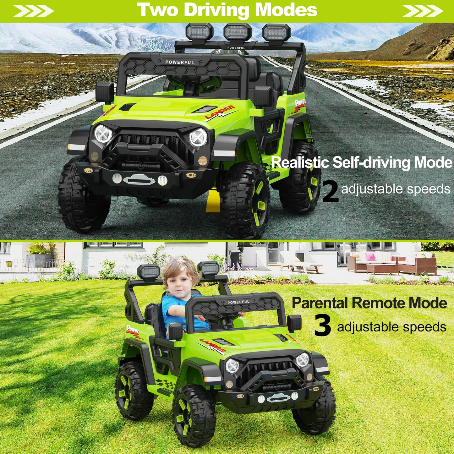 Garvee Ride - P Series: 3-6, Ride on Car with 2.4G Remote Control, 12V Battery Powered Electric Car for kids with 3 Adjustable Speeds, Soft Start, Battery Display, Music (Green)