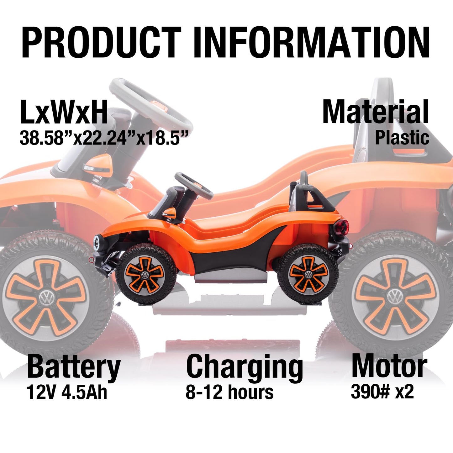 Garvee Ride - P Series: 12V with Remote Control, LED Lights, Bluetooth Audio, ABS Material, Safety Harness, Adjustable Steering, Outdoor Play