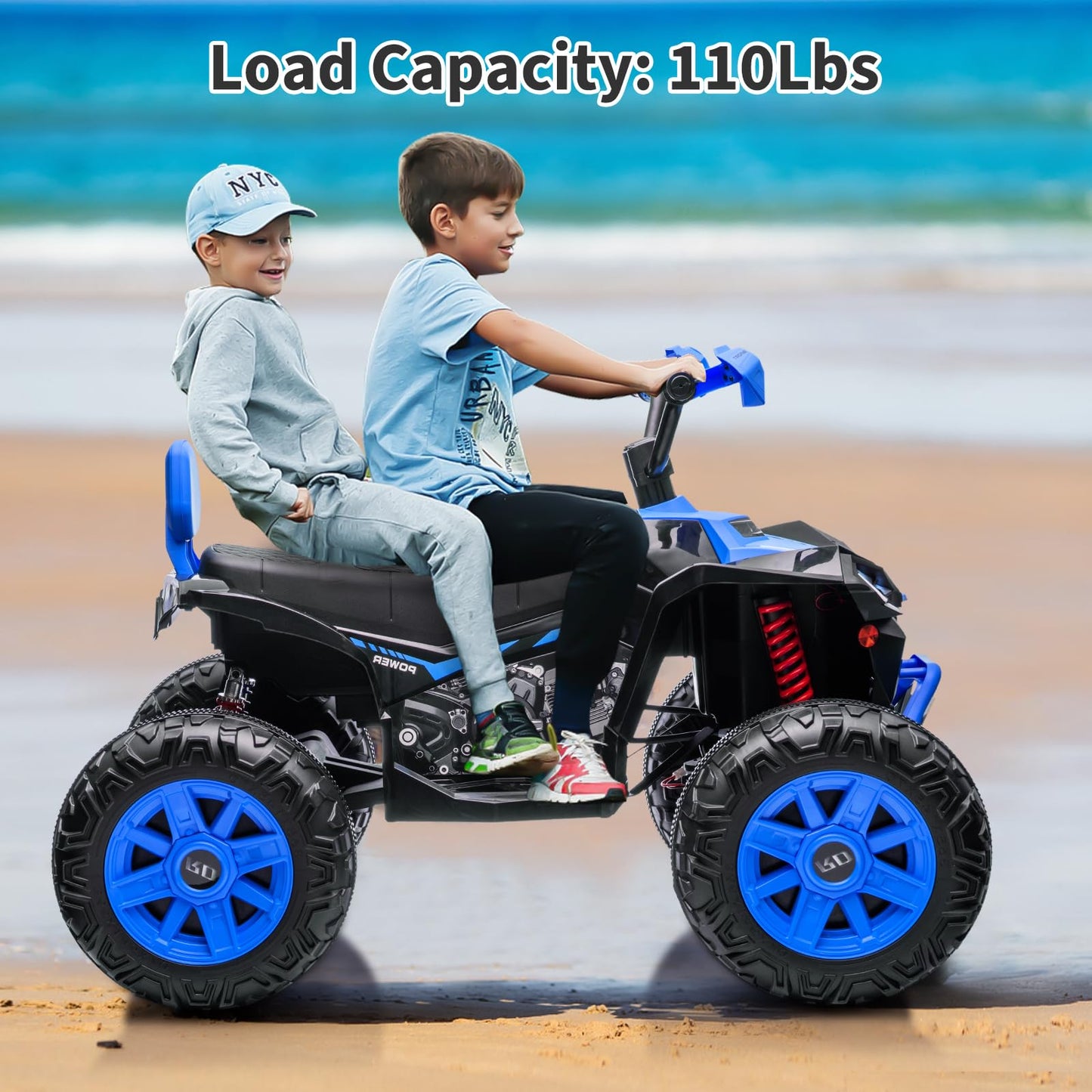 Garvee Ride - P Series: 24V 2-Seater Ride On ATV for Kids - 4-Wheel Battery Powered, High/Low Speed Modes, LED Lights, Music & Horn, Durable Wear-Resistant Wheels, Safe Non-Toxic Material, Outdoor Adventure - Blue