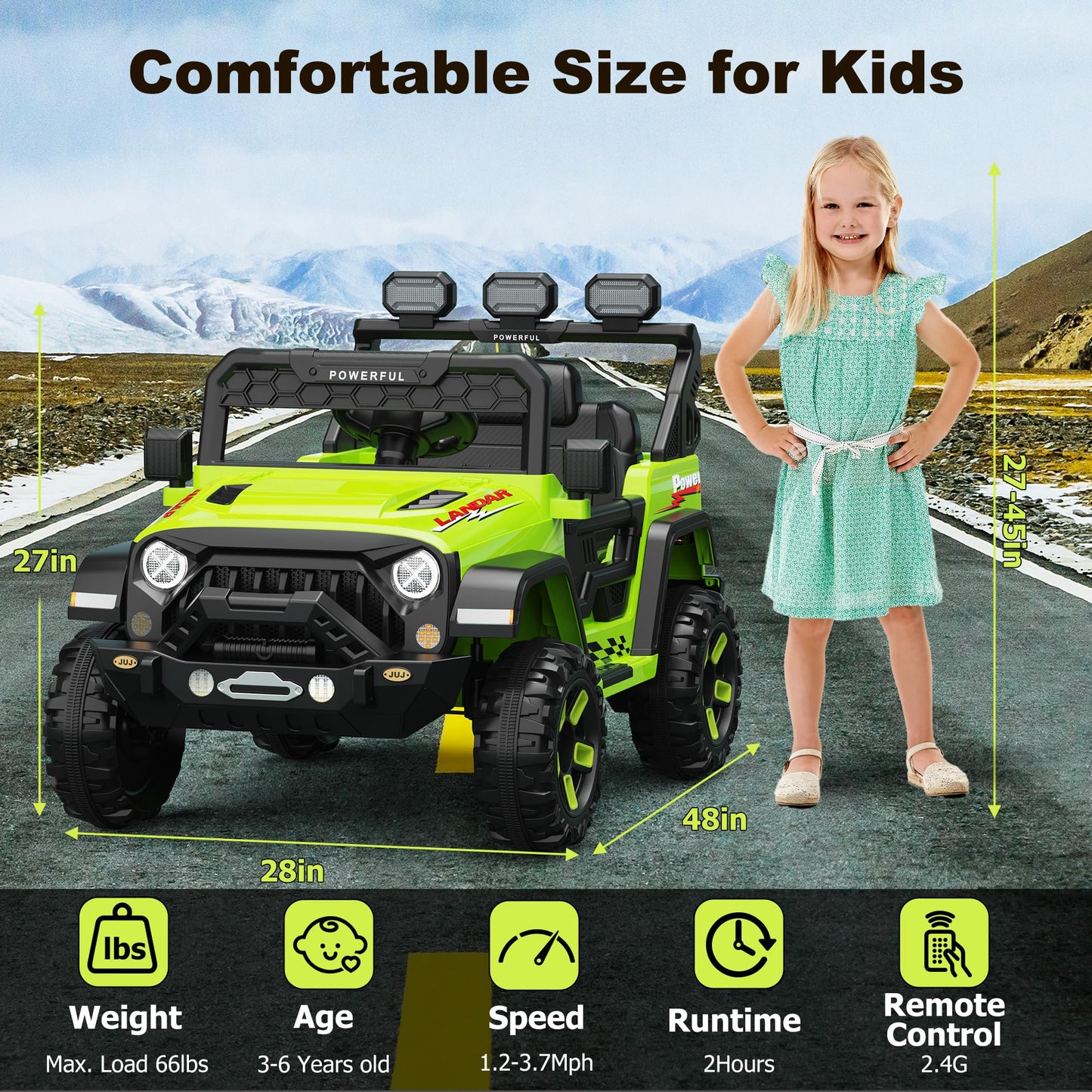 Garvee Ride - P Series: 3-6, Ride on Car with 2.4G Remote Control, 12V Battery Powered Electric Car for kids with 3 Adjustable Speeds, Soft Start, Battery Display, Music (Green)