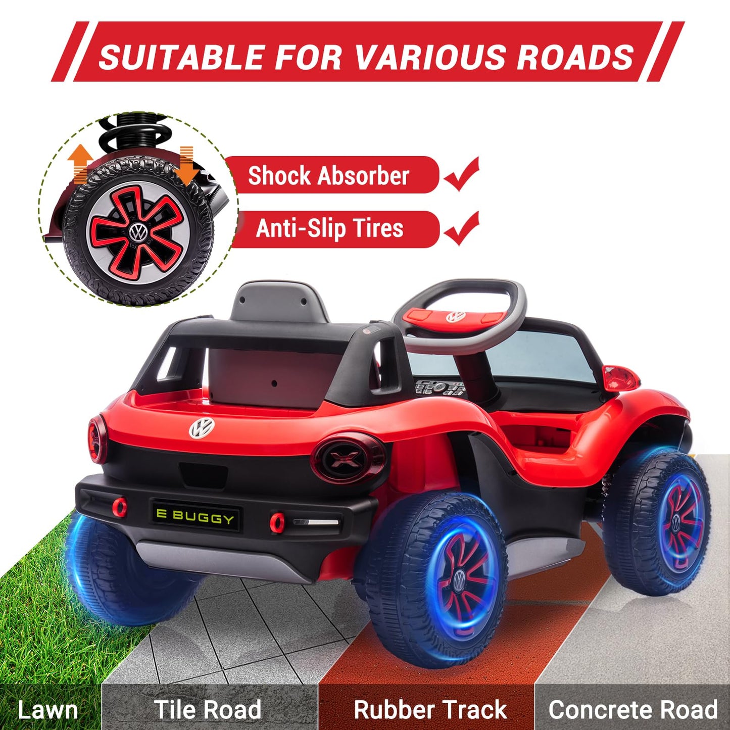Garvee Ride - P Series: 12V with Remote Control, LED Lights, Bluetooth Audio, ABS Material, Safety Harness, Adjustable Steering, Outdoor Play