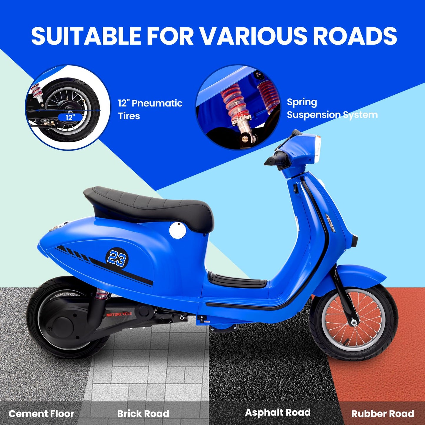 Garvee Ride - G Series: 24V 350W 14MPH Speed Rear Brake Twist Grip Throttle LED Light Blue Durable Pneumatic Tires Outdoor Riding