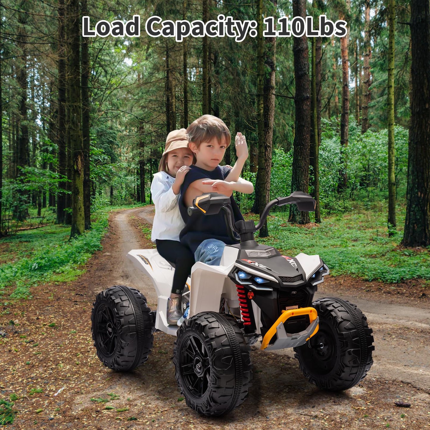 Garvee Ride - P Series: 24V 2-Seater Ride On ATV for Kids - 4-Wheel Battery Powered, High/Low Speed Modes, LED Lights, Music & Horn, Durable Wear-Resistant Wheels, Safe Non-Toxic Material, Outdoor Adventure - White