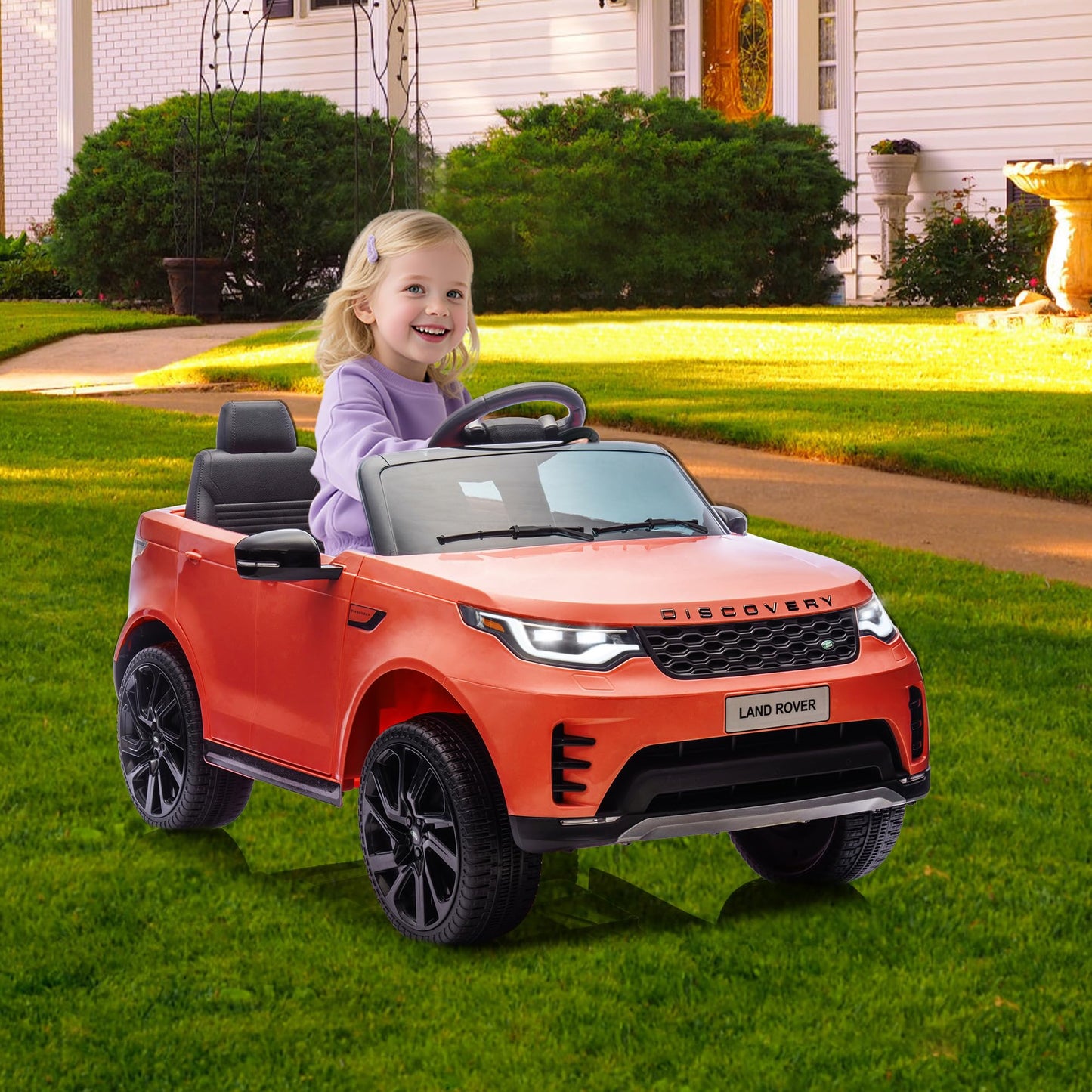 Garvee Ride P Series 12V Kids Ride On Car Land Rover Style Dual Motors 3 Speed Modes 4.5Ah Battery Safety Seatbelt Remote Control Black Outdoor Play - Red