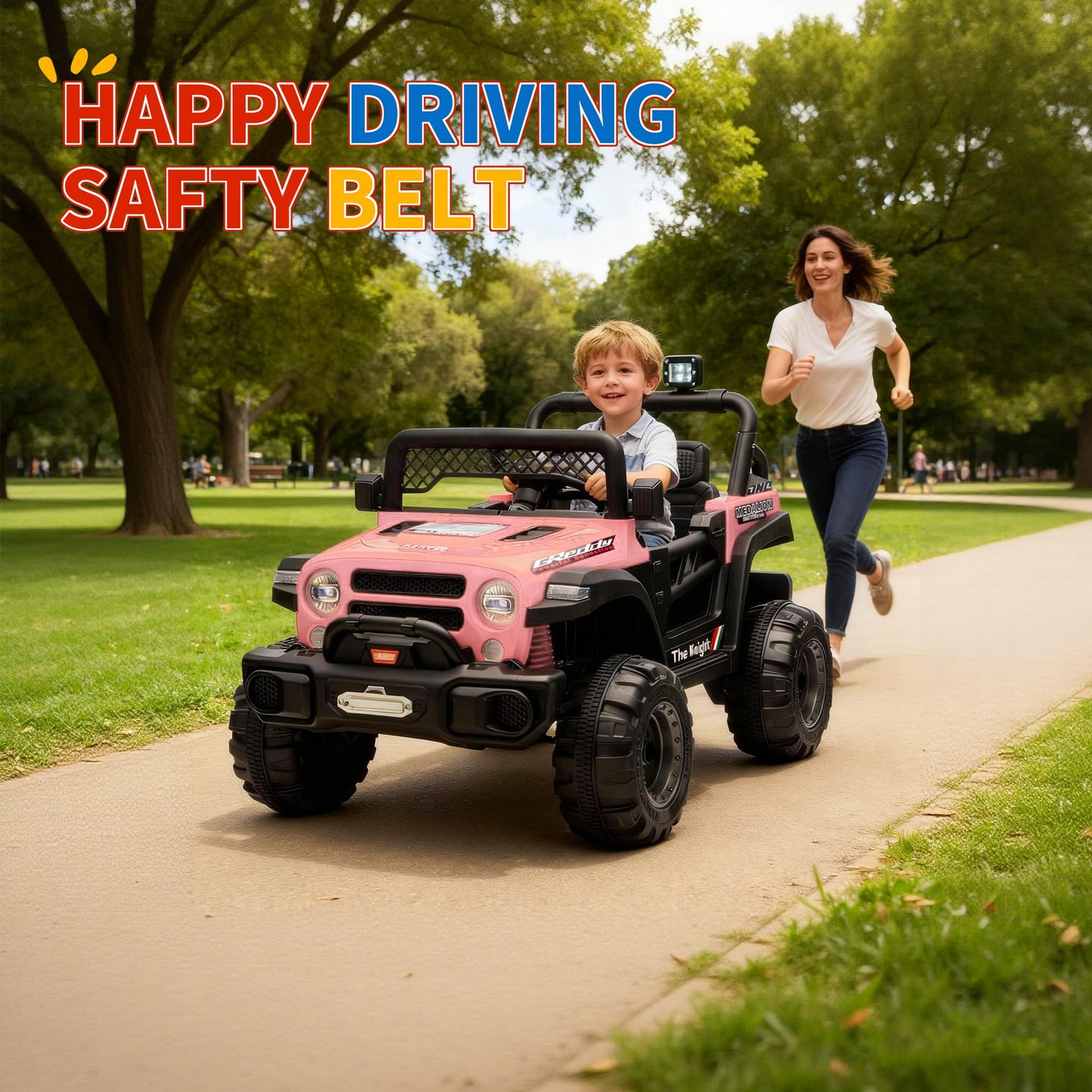 Garvee 12V Kids Electric Ride-On Truck Car – 2x550W Motors, Remote Control, 3 Speeds, Spring Suspension, LED Lights, Music, Safety Belt – Battery Powered Vehicle for Children Ages 2-8, Pink